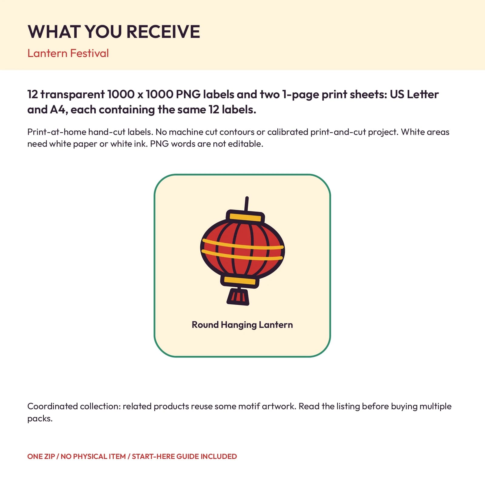 Lantern Festival - 12 Illustrated Label Stickers, preview 2 of 2