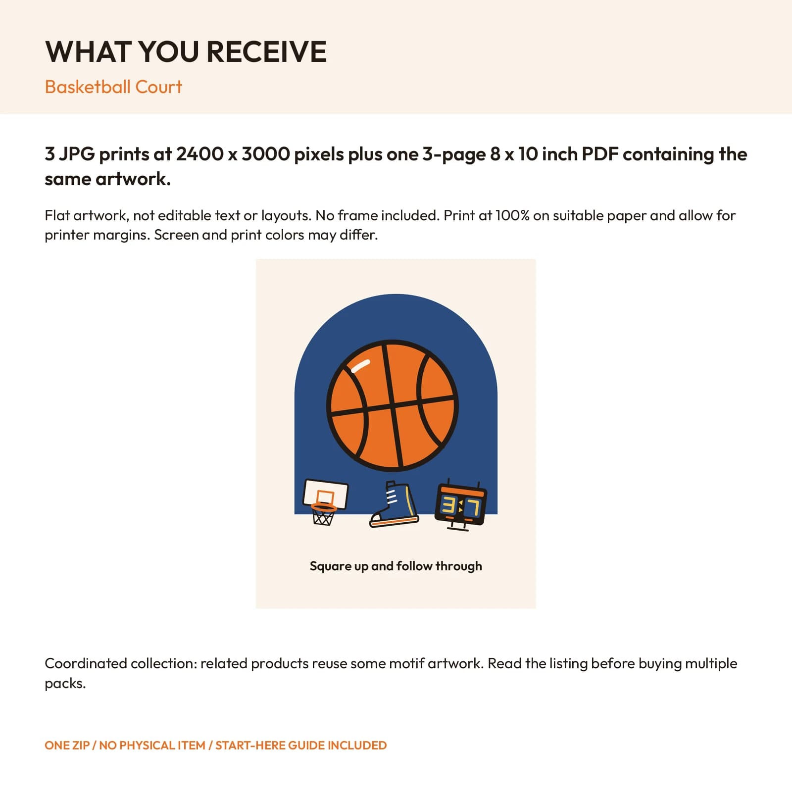 Basketball Court - 3 Printable Art Prints, preview 2 of 2