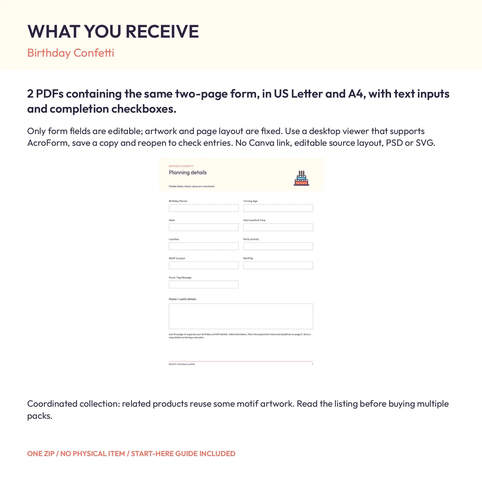 Birthday Confetti - Fillable PDF Planning Templates, preview 2 of 2