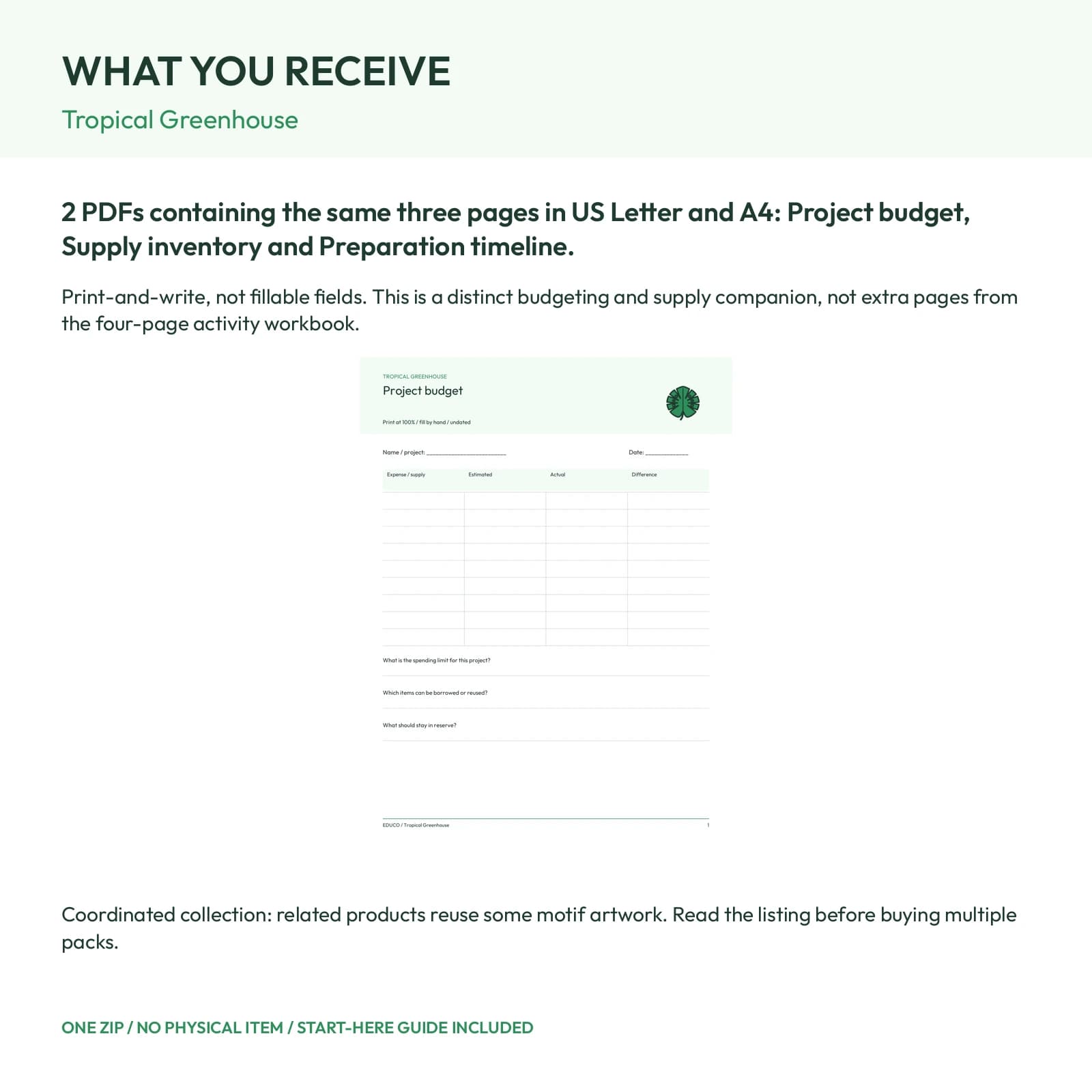 Tropical Greenhouse - Project Budget and Supply Planner, preview 2 of 2