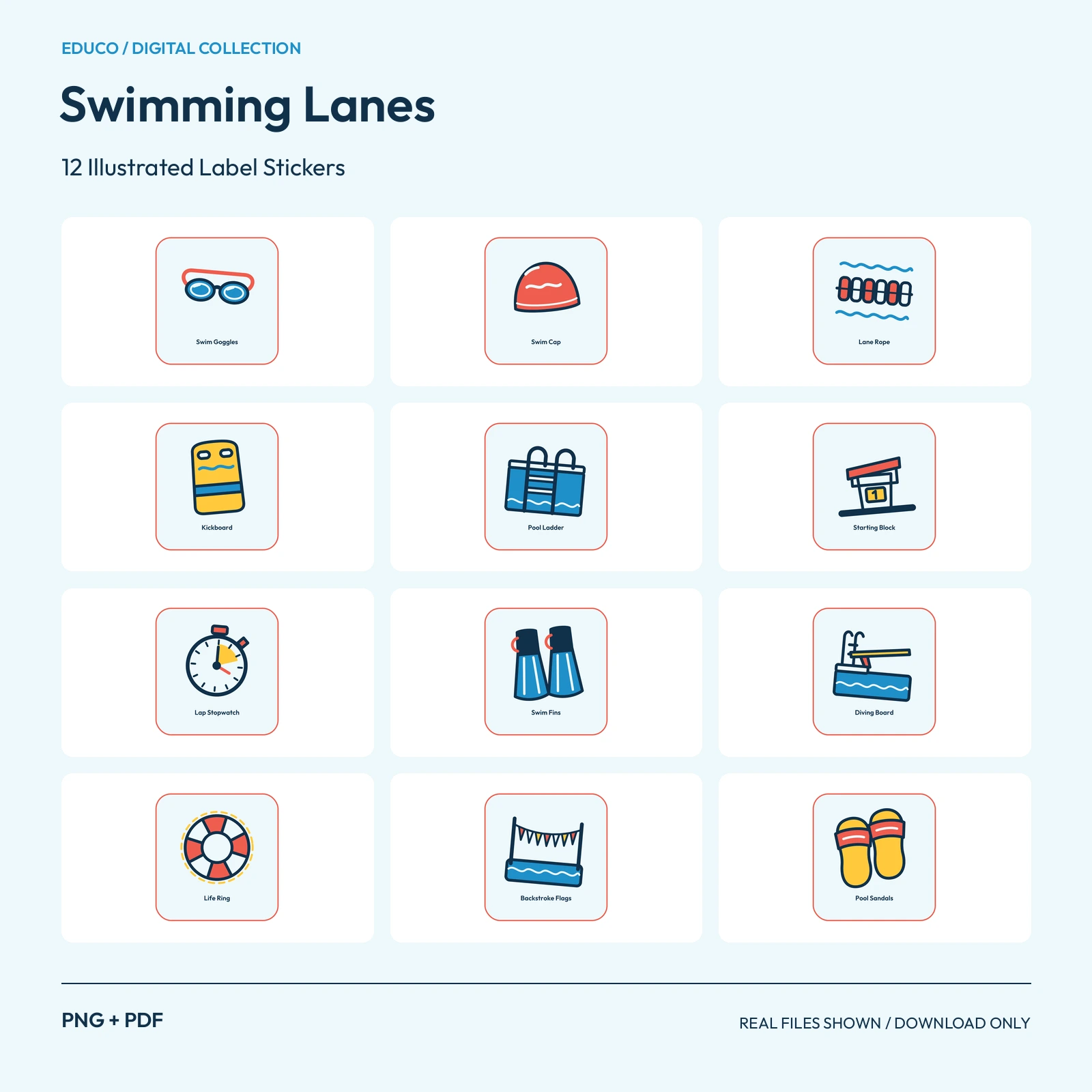 Swimming Lanes - 12 Illustrated Label Stickers, preview 1 of 2