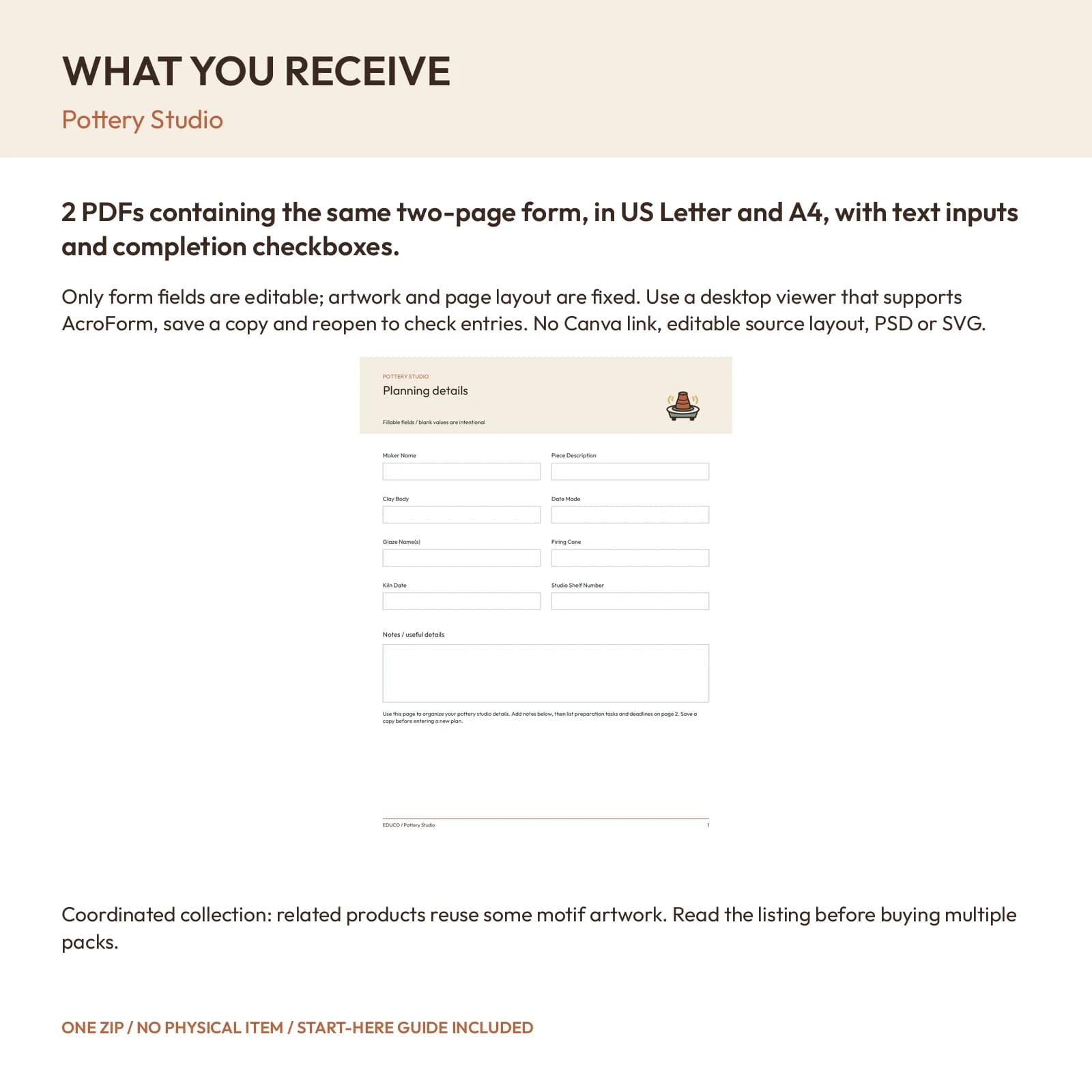 Pottery Studio - Fillable PDF Planning Templates, preview 2 of 2