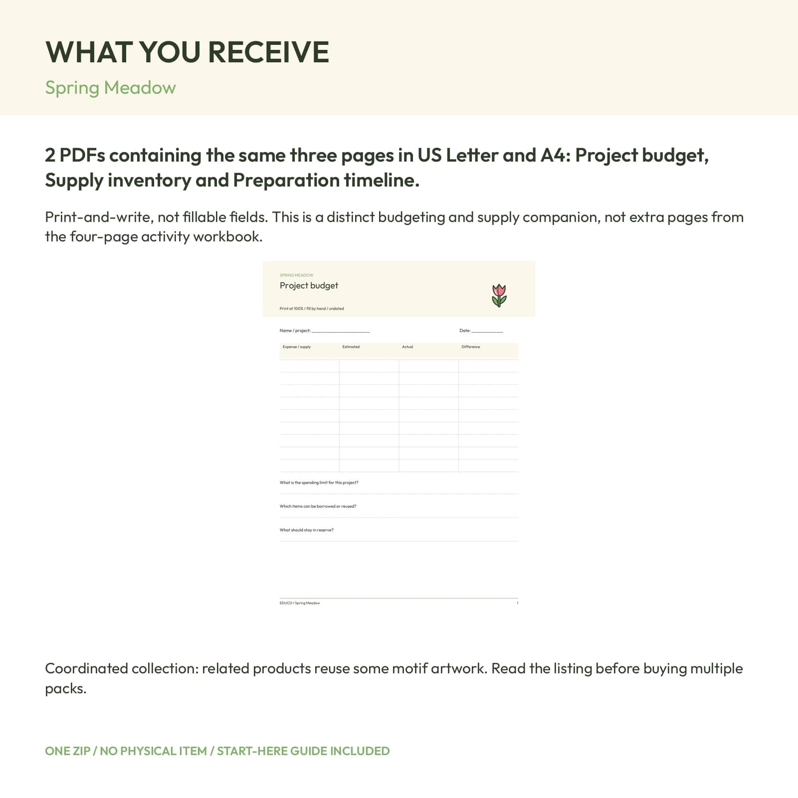 Spring Meadow - Project Budget and Supply Planner, preview 2 of 2