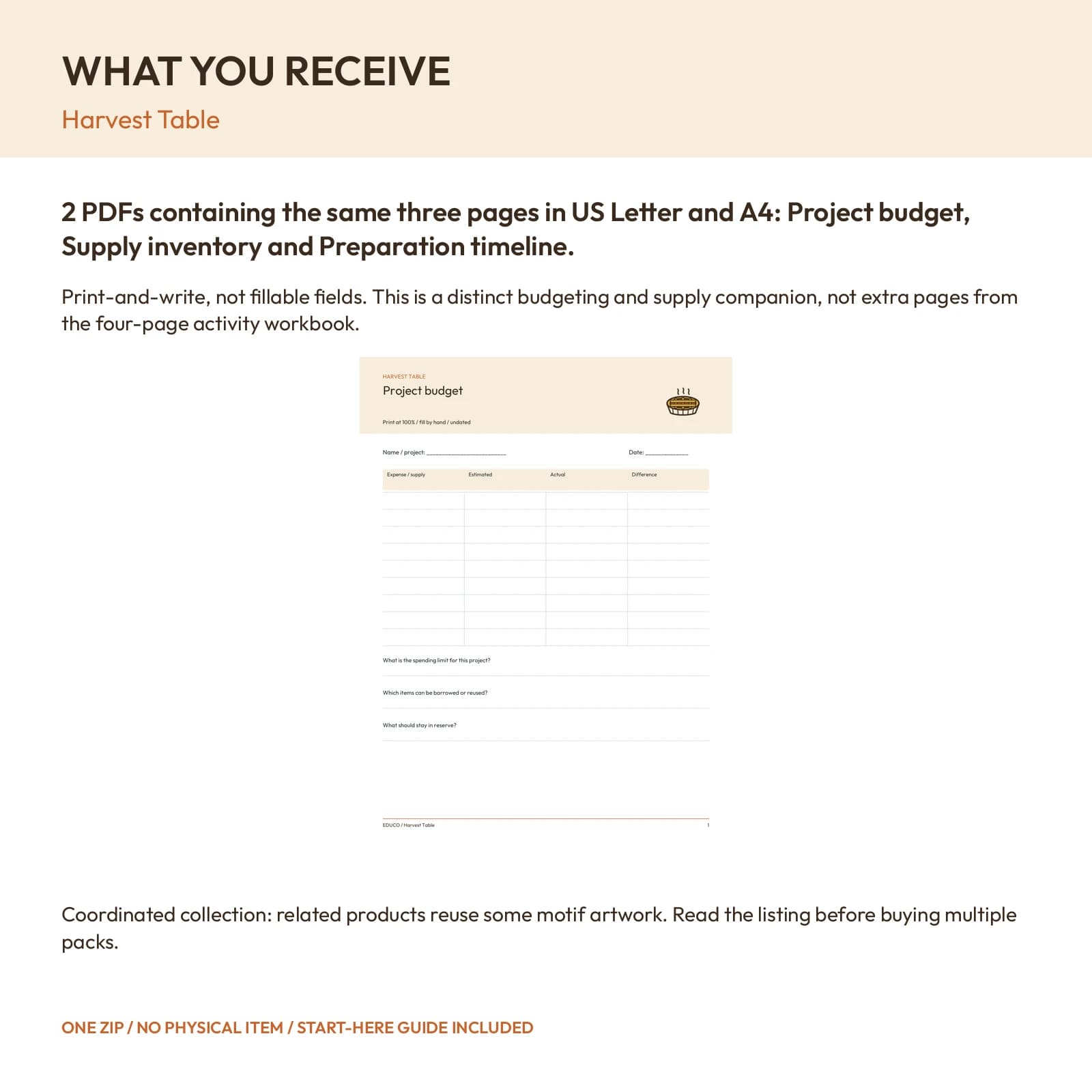 Harvest Table - Project Budget and Supply Planner, preview 2 of 2