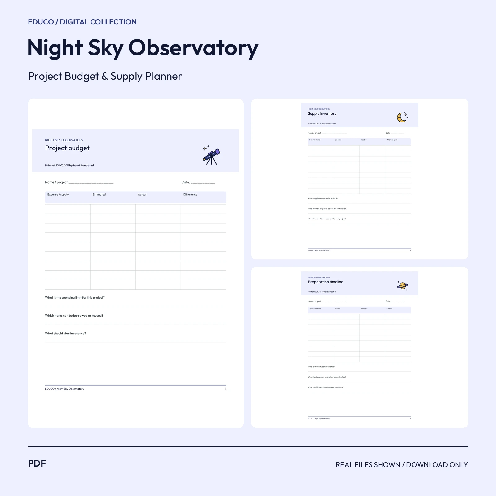 Night Sky Observatory - Project Budget and Supply Planner, preview 1 of 2