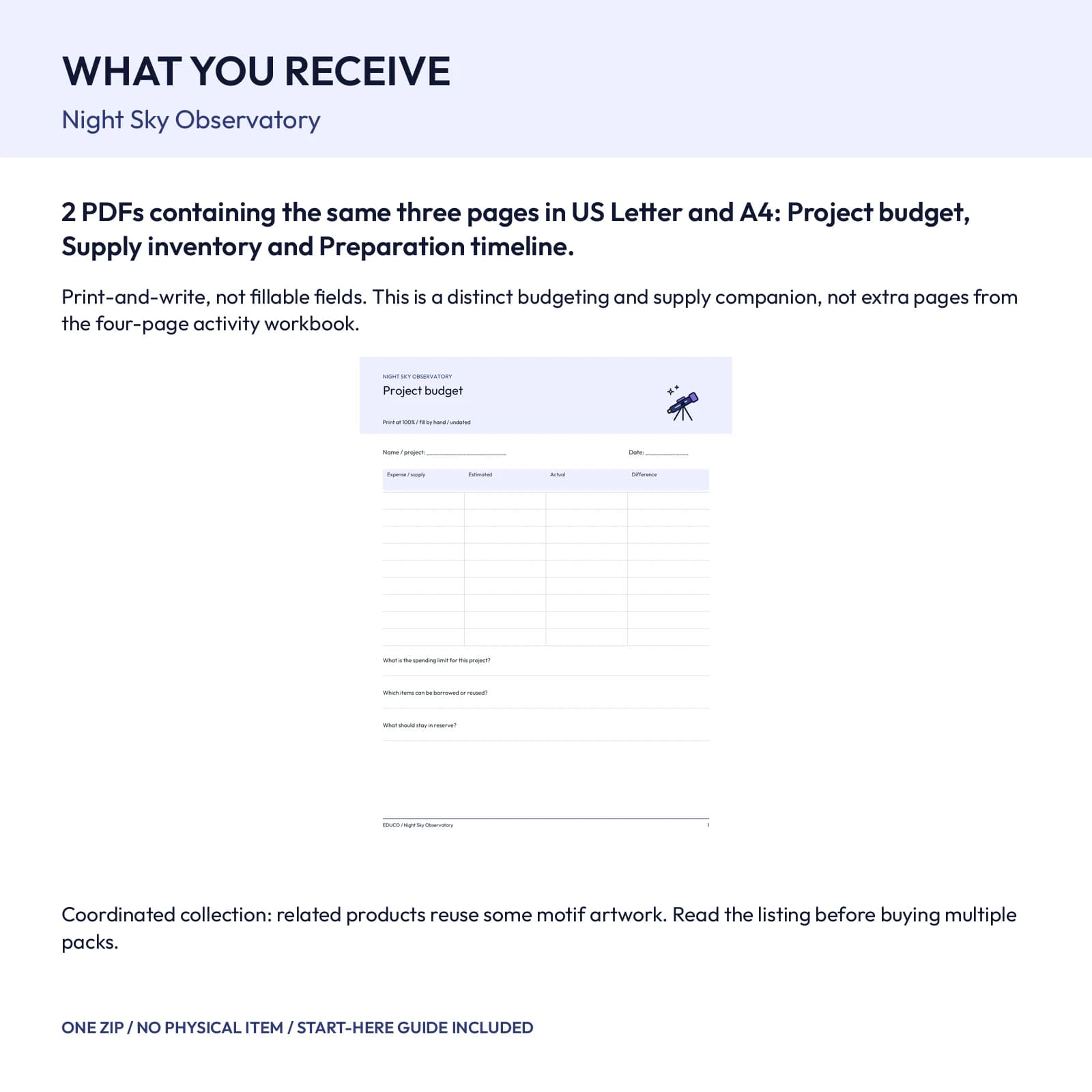 Night Sky Observatory - Project Budget and Supply Planner, preview 2 of 2