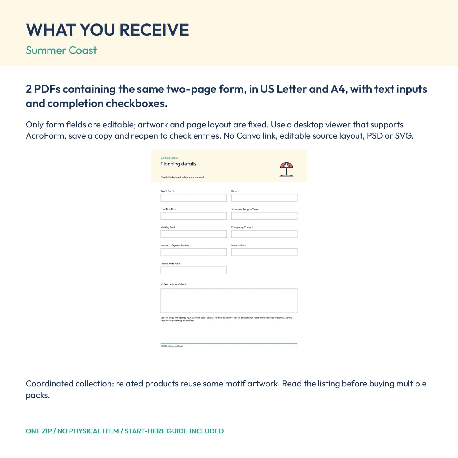 Summer Coast - Fillable PDF Planning Templates, preview 2 of 2