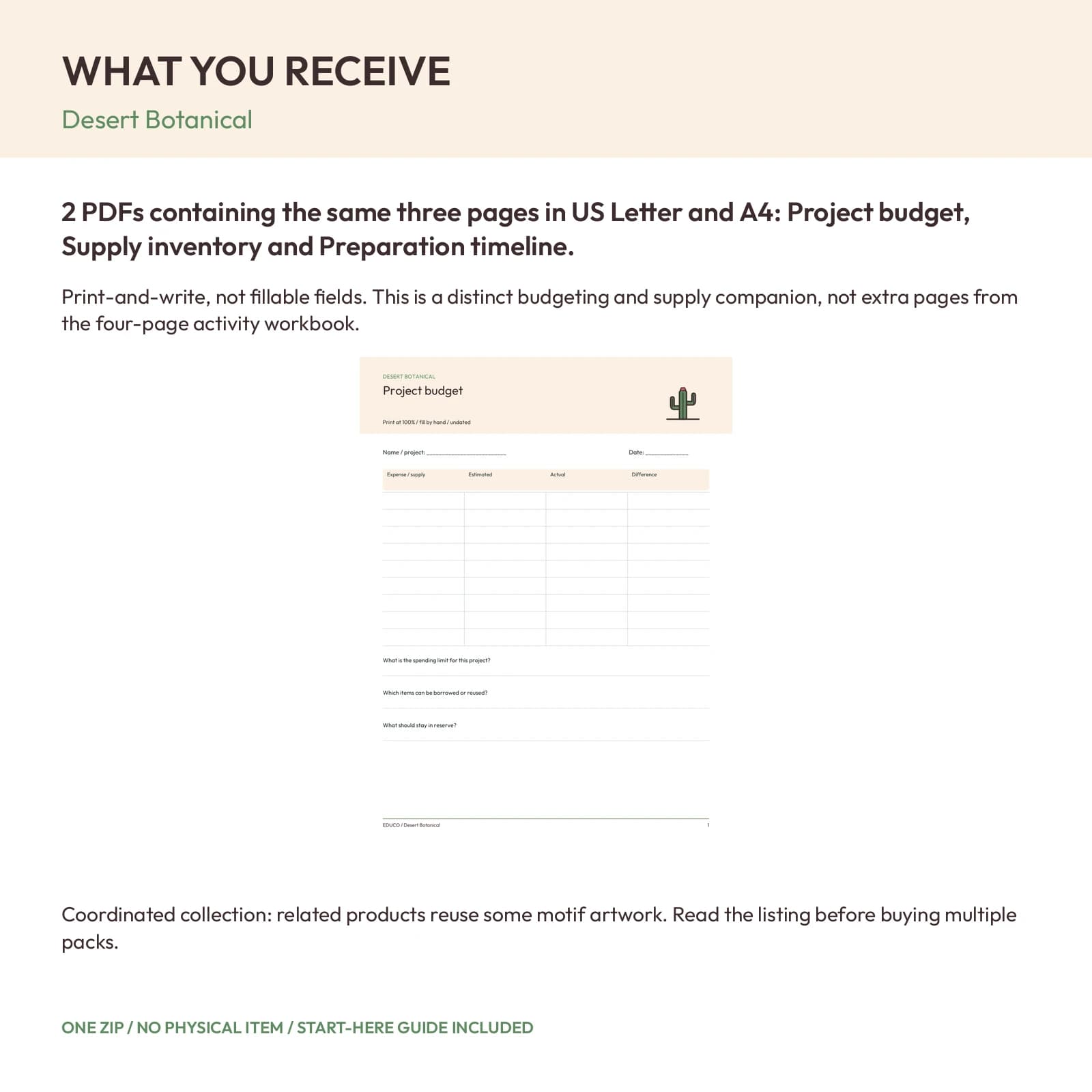 Desert Botanical - Project Budget and Supply Planner, preview 2 of 2