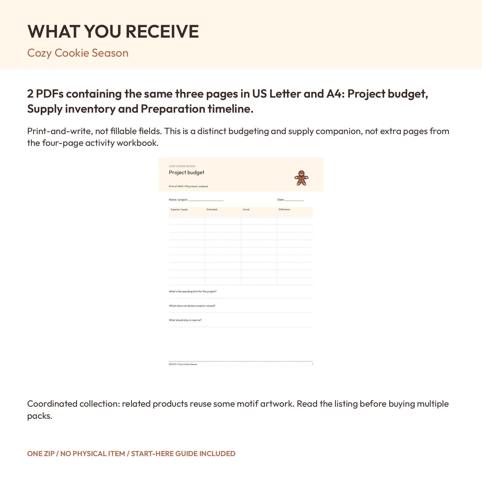 Cozy Cookie Season - Project Budget and Supply Planner, preview 2 of 2