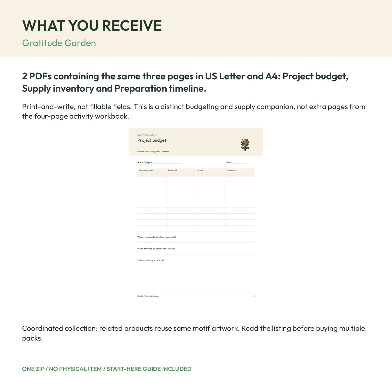 Gratitude Garden - Project Budget and Supply Planner, preview 2 of 2