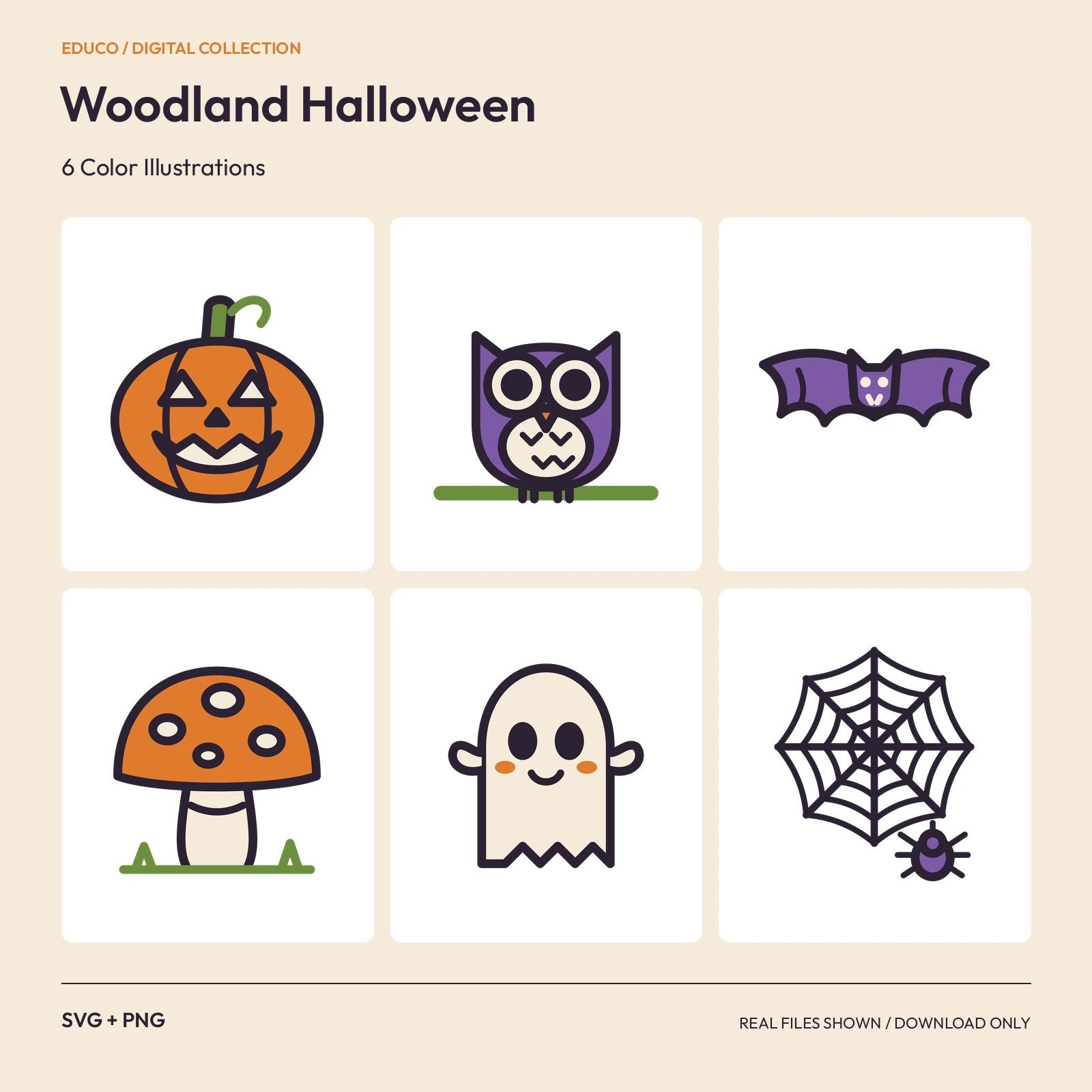 Woodland Halloween - 6 Color Illustrations, preview 1 of 2