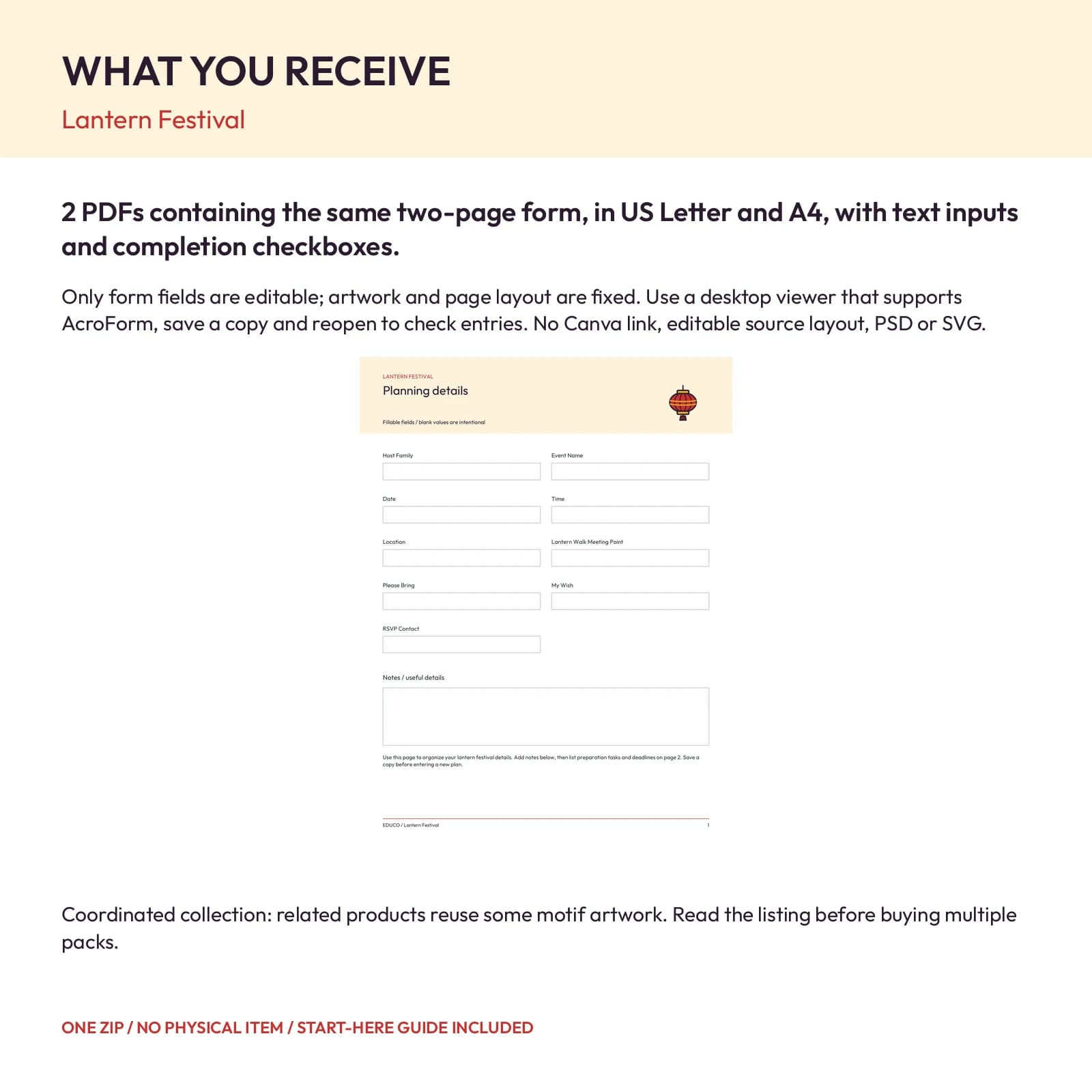 Lantern Festival - Fillable PDF Planning Templates, preview 2 of 2