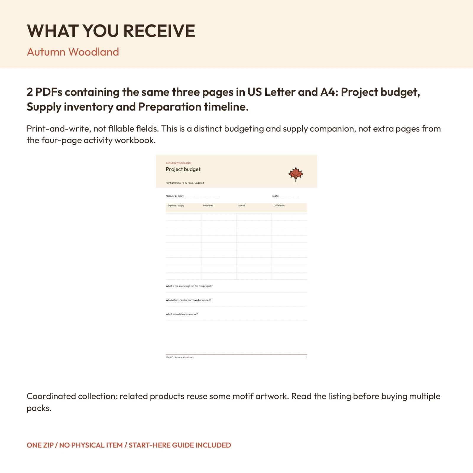 Autumn Woodland - Project Budget and Supply Planner, preview 2 of 2