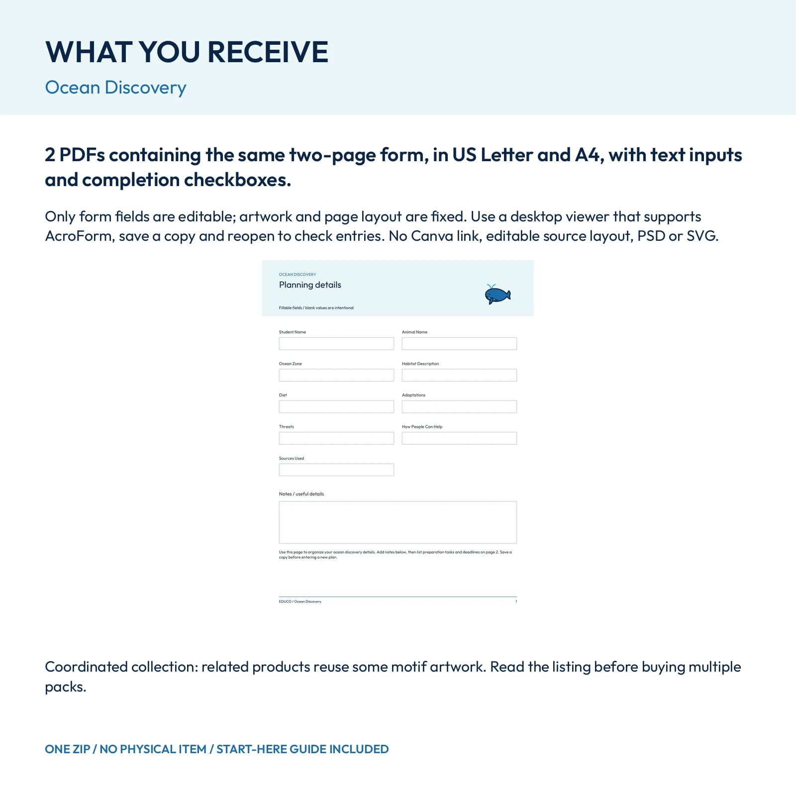 Ocean Discovery - Fillable PDF Planning Templates, preview 2 of 2