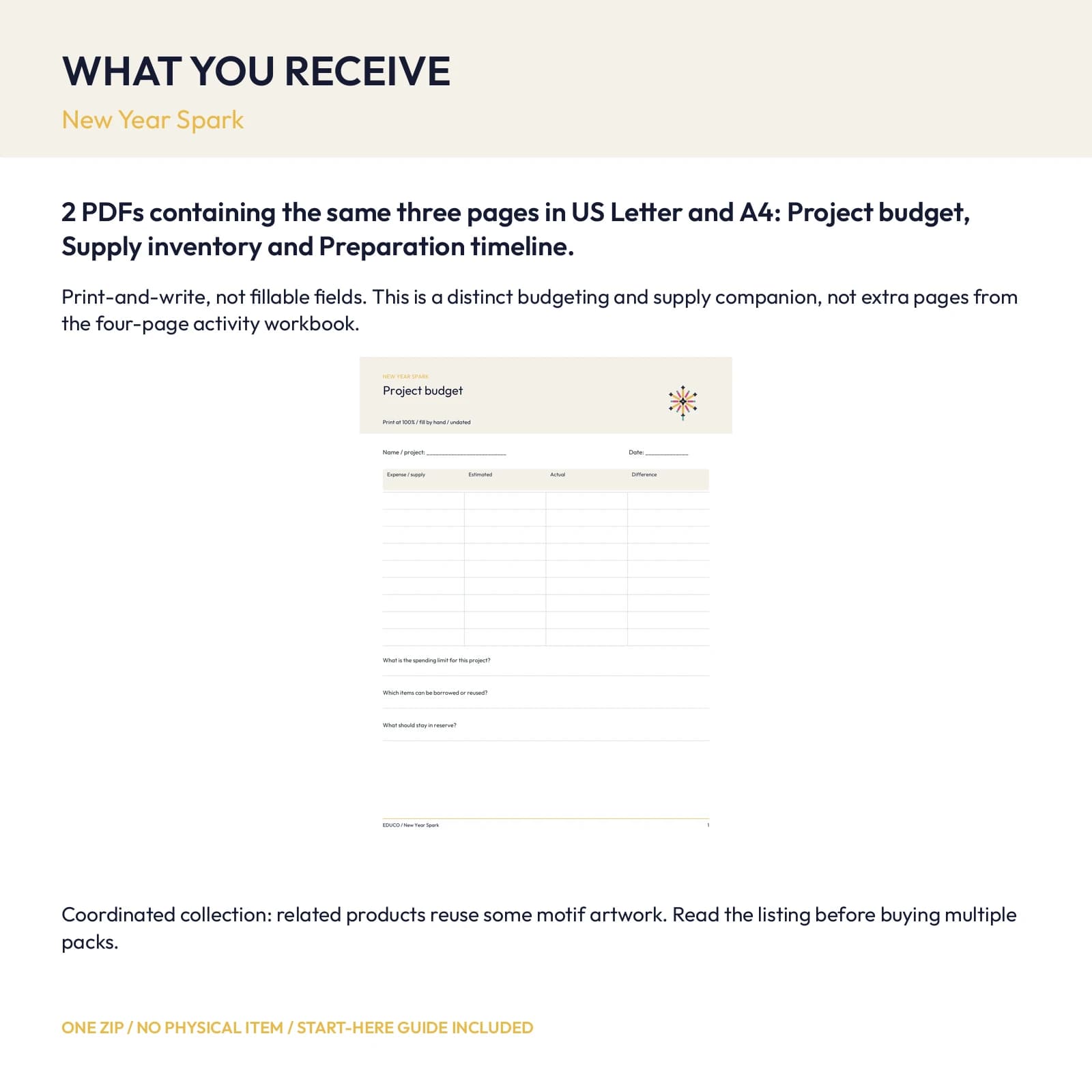 New Year Spark - Project Budget and Supply Planner, preview 2 of 2