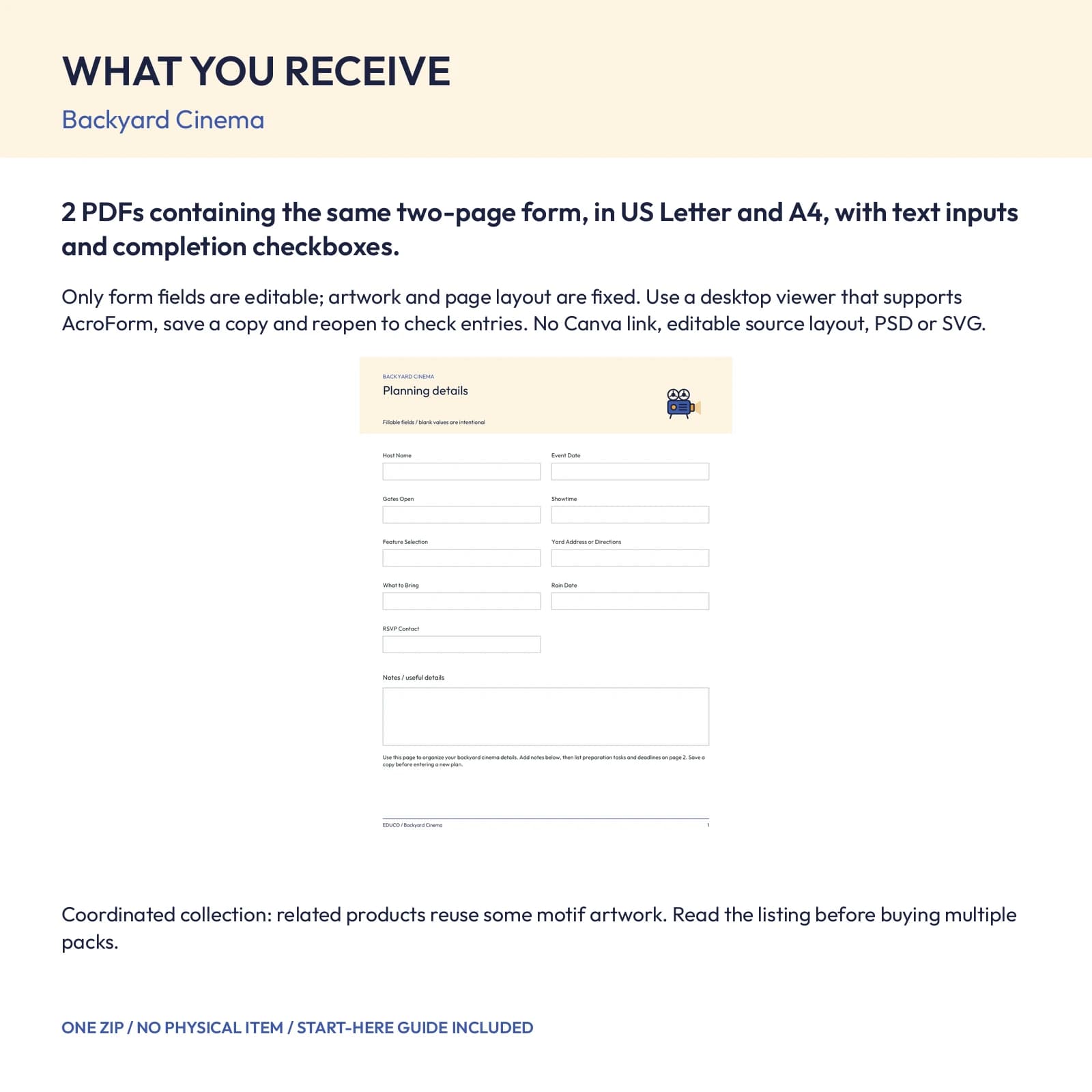 Backyard Cinema - Fillable PDF Planning Templates, preview 2 of 2