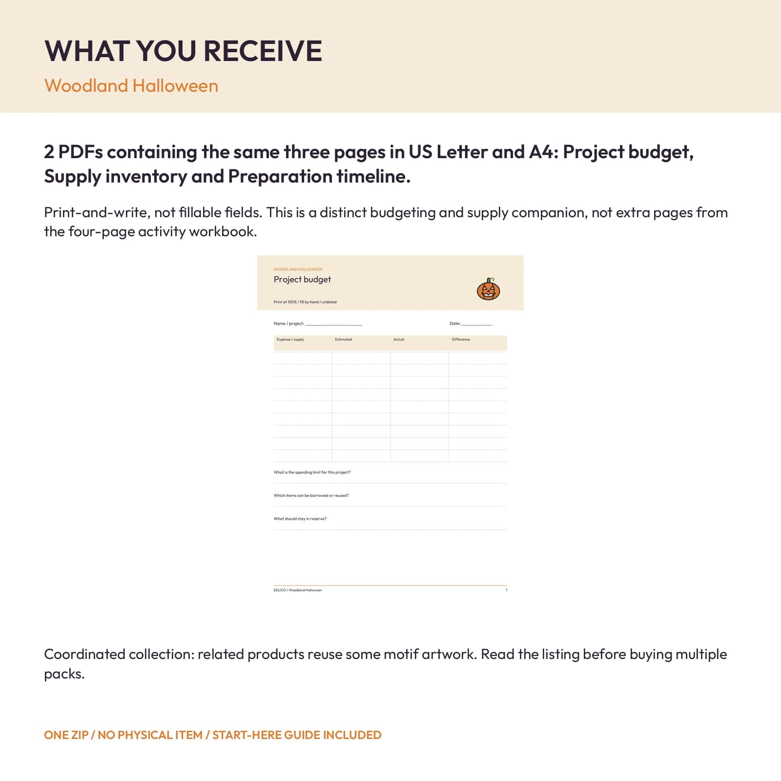 Woodland Halloween - Project Budget and Supply Planner, preview 2 of 2