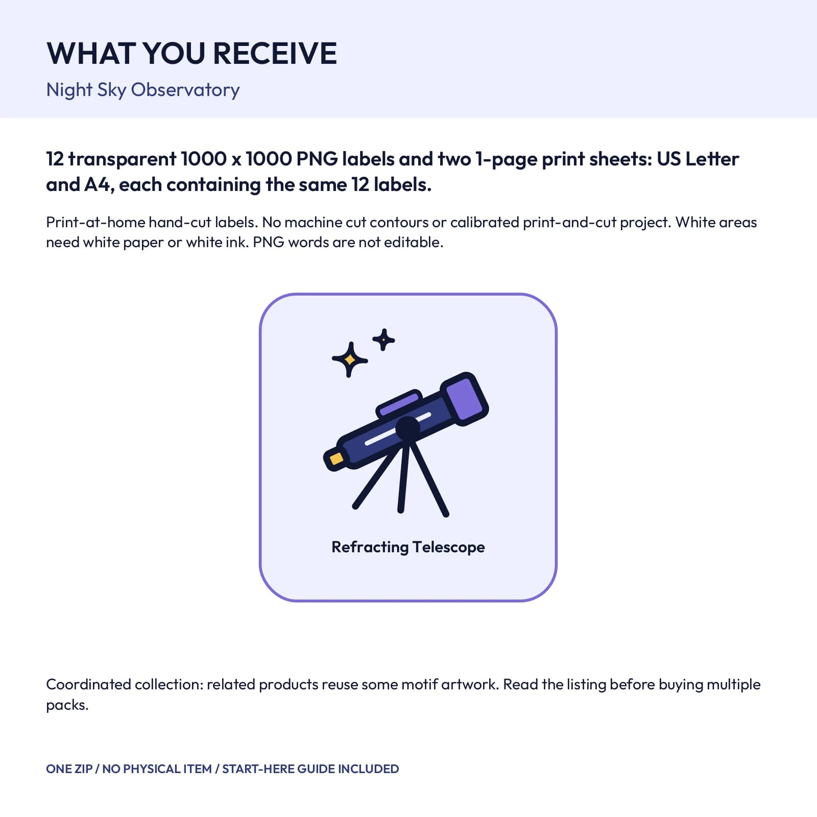 Night Sky Observatory - 12 Illustrated Label Stickers, preview 2 of 2