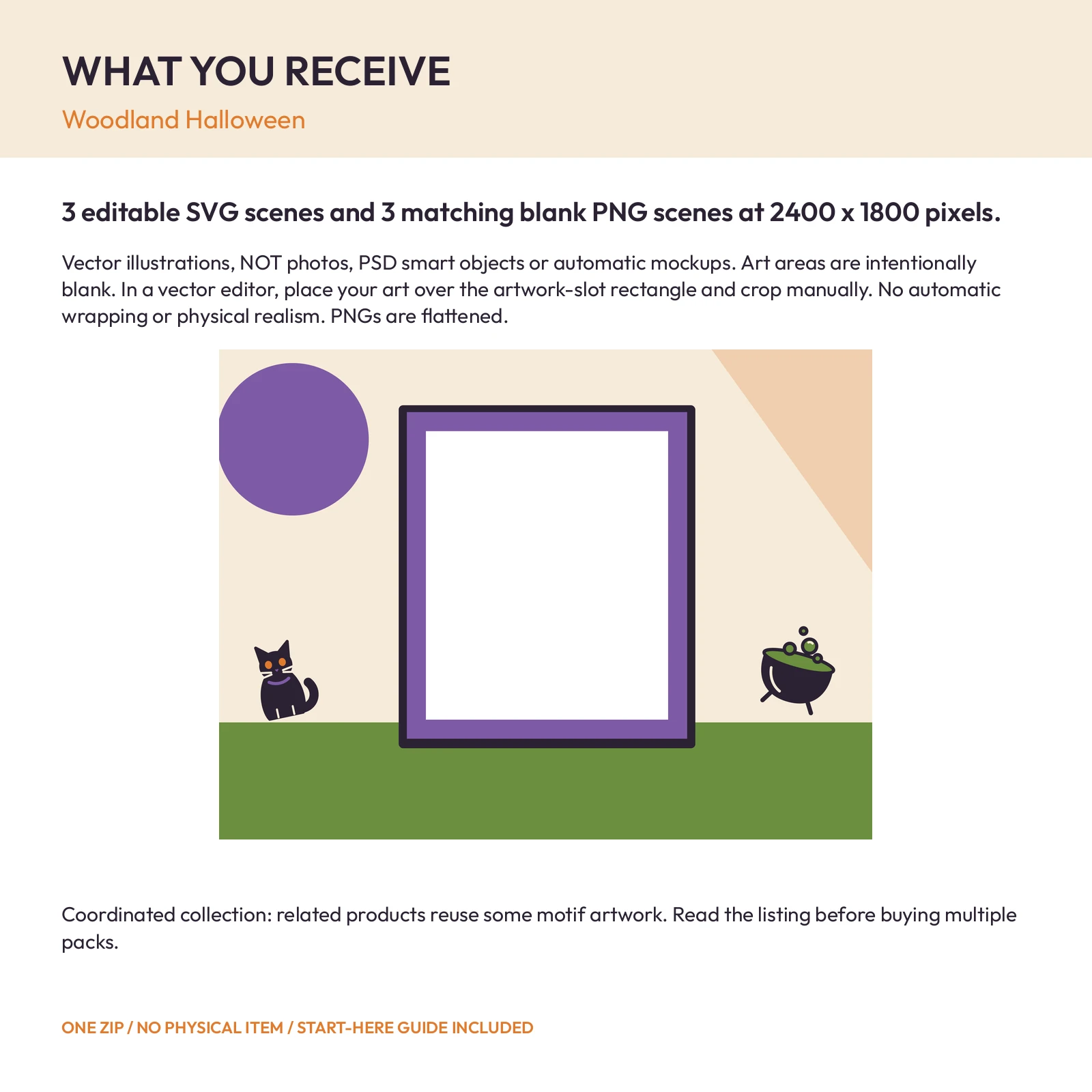 Woodland Halloween - 3 Flat Vector Presentation Scenes, preview 2 of 2