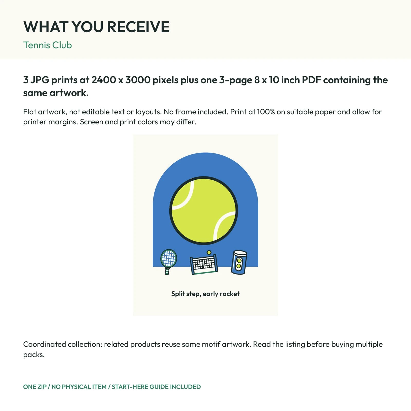 Tennis Club - 3 Printable Art Prints, preview 2 of 2