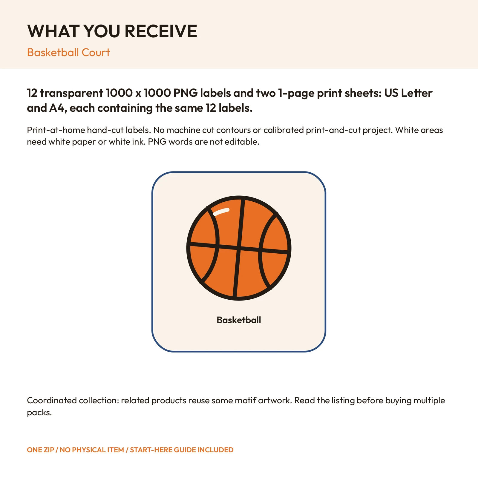 Basketball Court - 12 Illustrated Label Stickers, preview 2 of 2