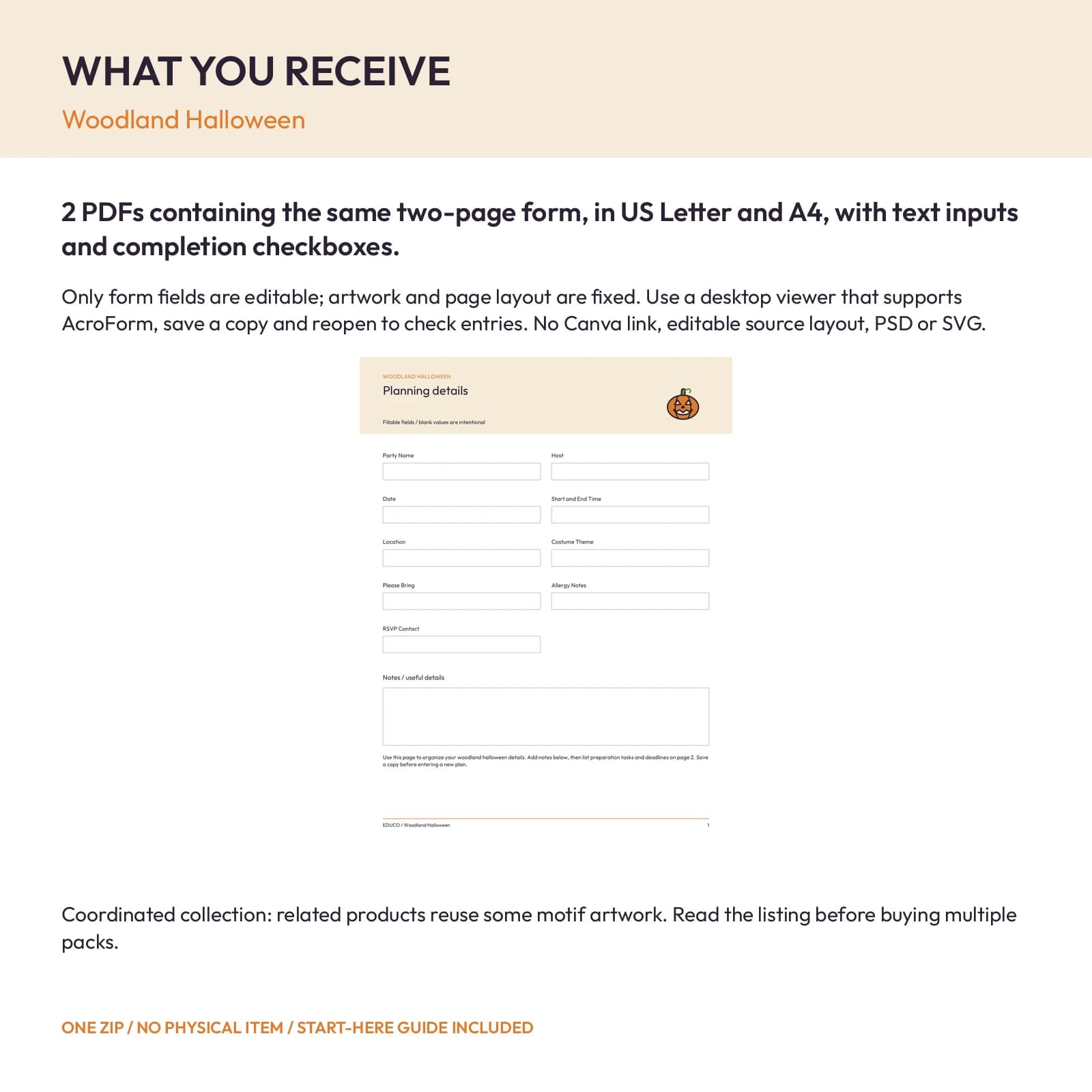 Woodland Halloween - Fillable PDF Planning Templates, preview 2 of 2
