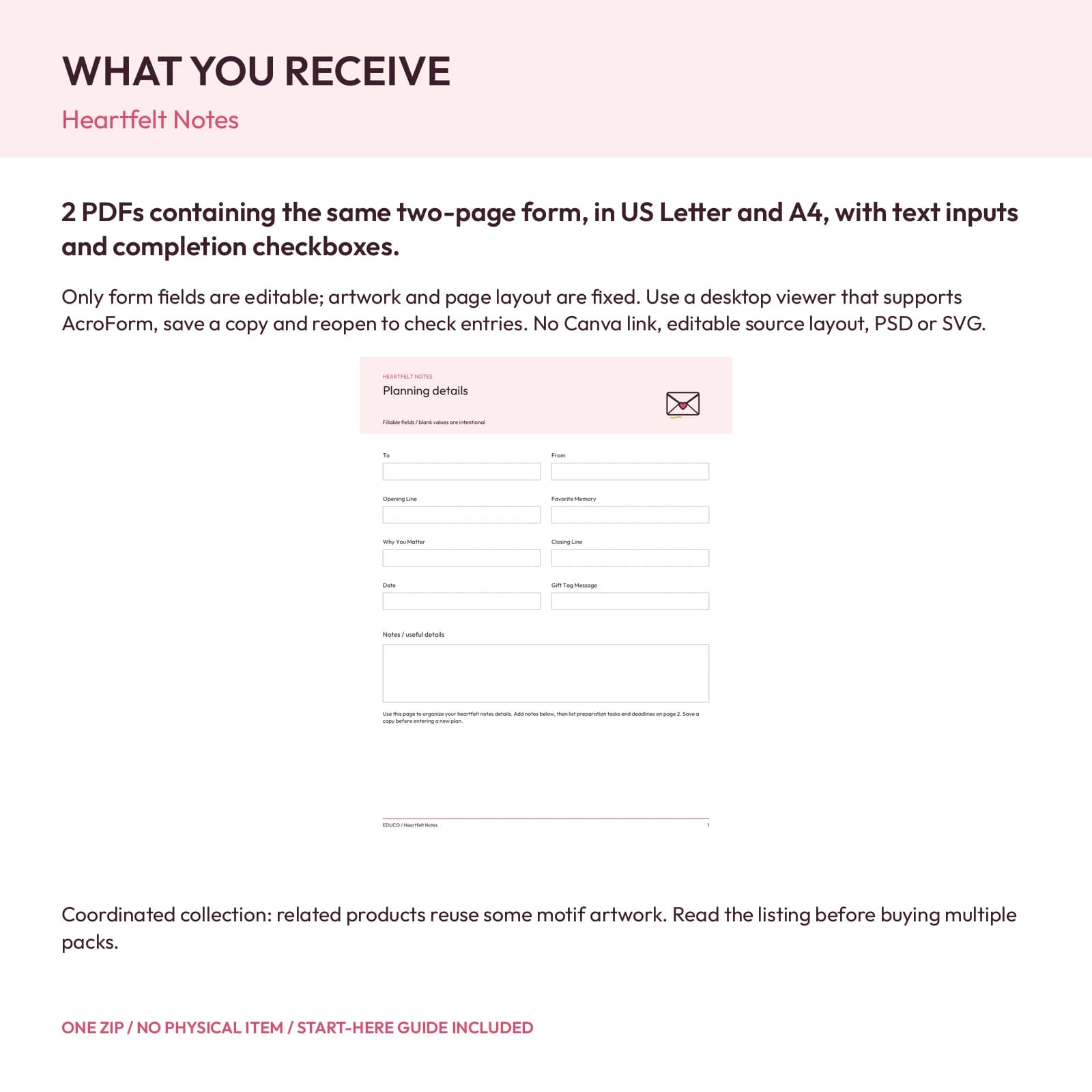 Heartfelt Notes - Fillable PDF Planning Templates, preview 2 of 2