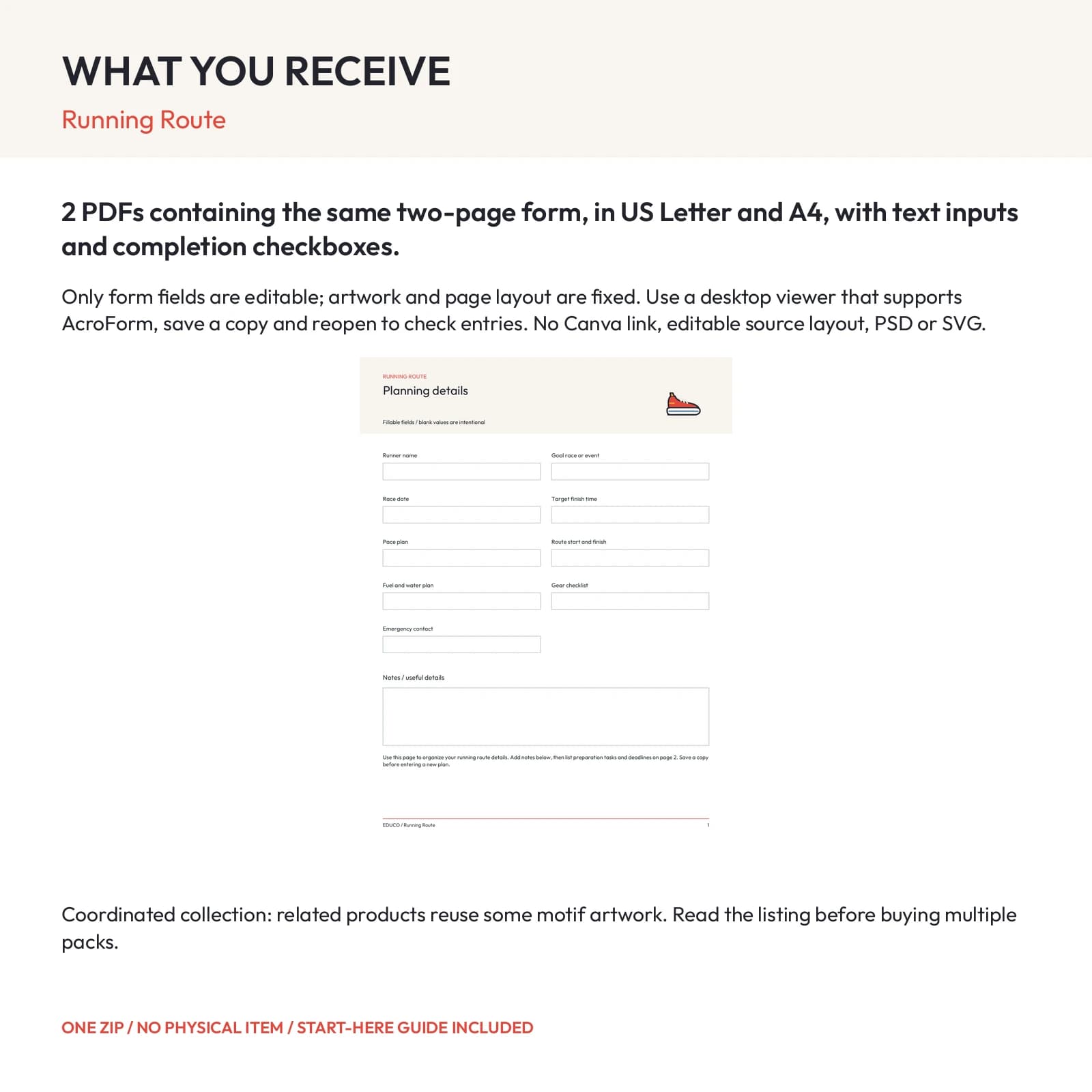 Running Route - Fillable PDF Planning Templates, preview 2 of 2