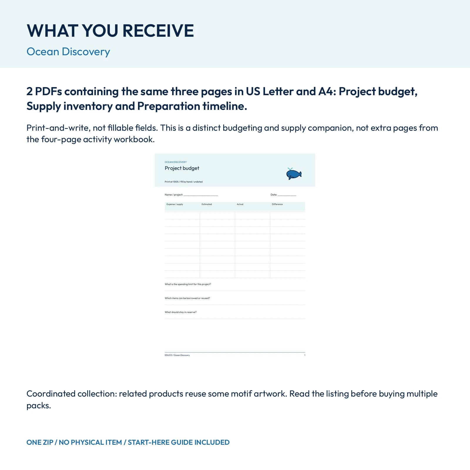Ocean Discovery - Project Budget and Supply Planner, preview 2 of 2