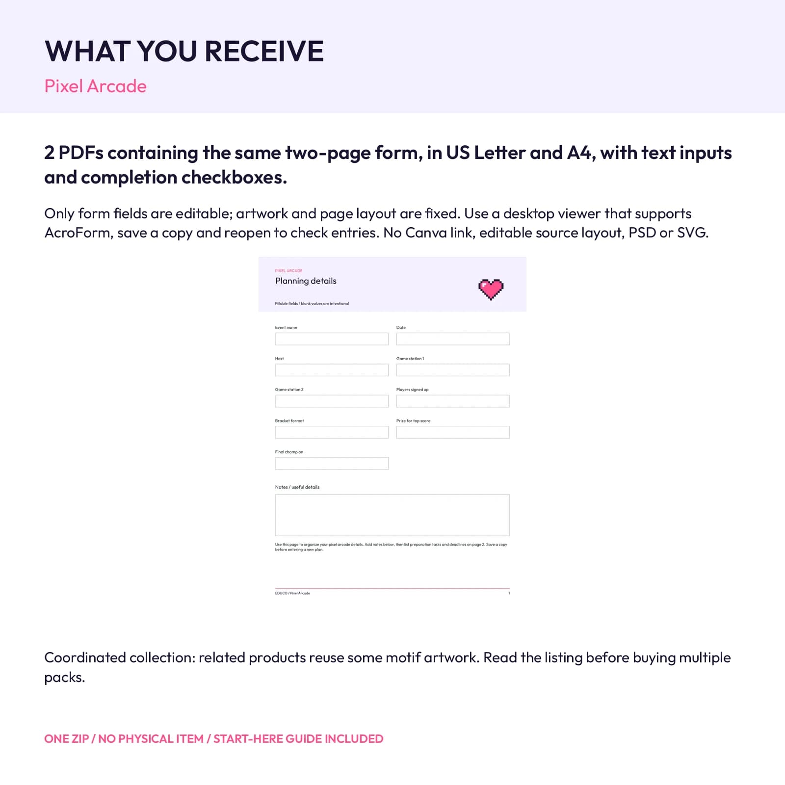 Pixel Arcade - Fillable PDF Planning Templates, preview 2 of 2
