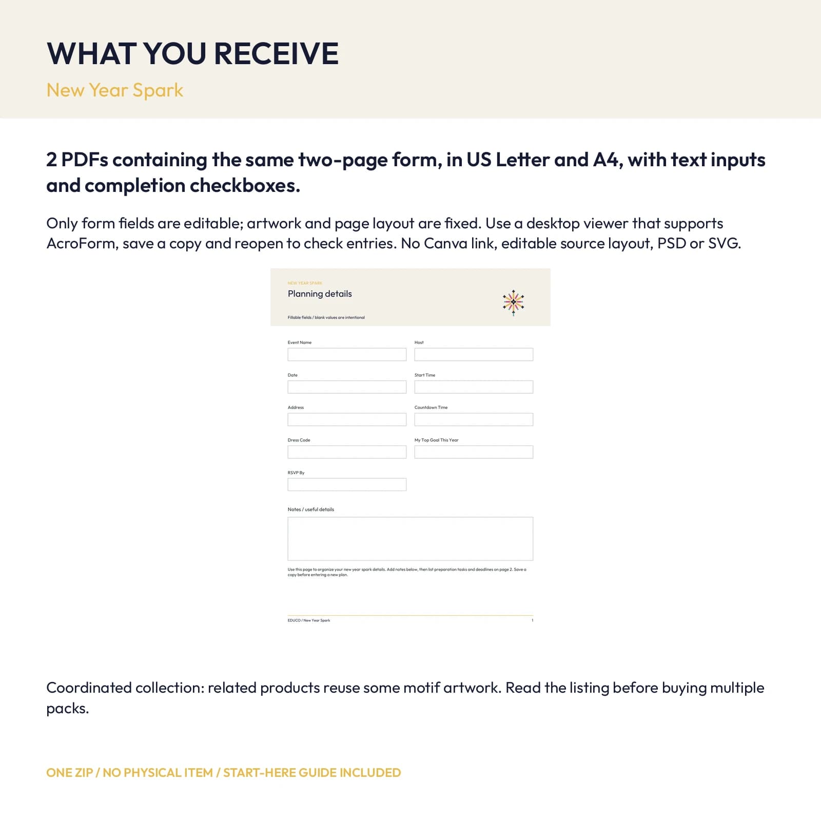 New Year Spark - Fillable PDF Planning Templates, preview 2 of 2
