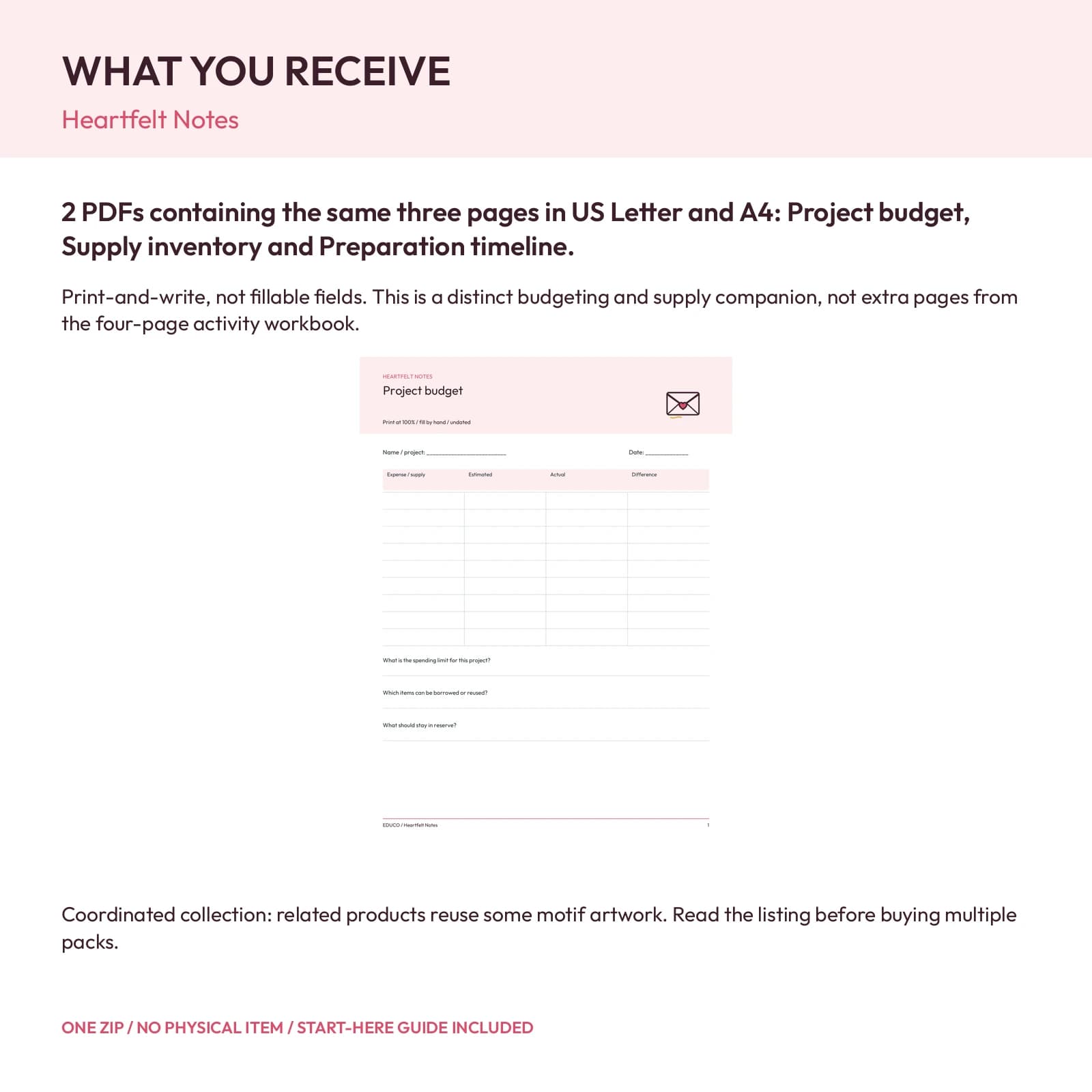 Heartfelt Notes - Project Budget and Supply Planner, preview 2 of 2