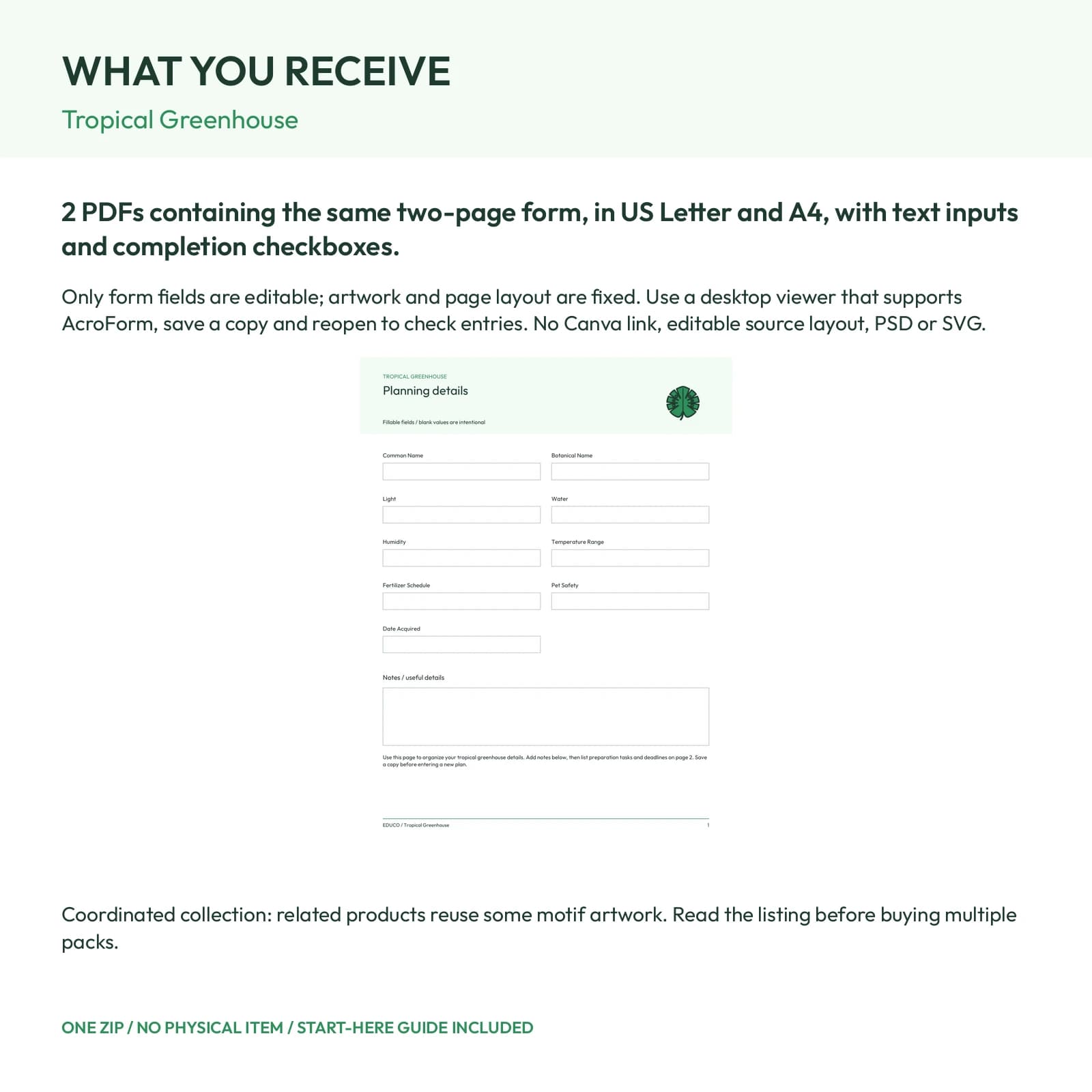 Tropical Greenhouse - Fillable PDF Planning Templates, preview 2 of 2