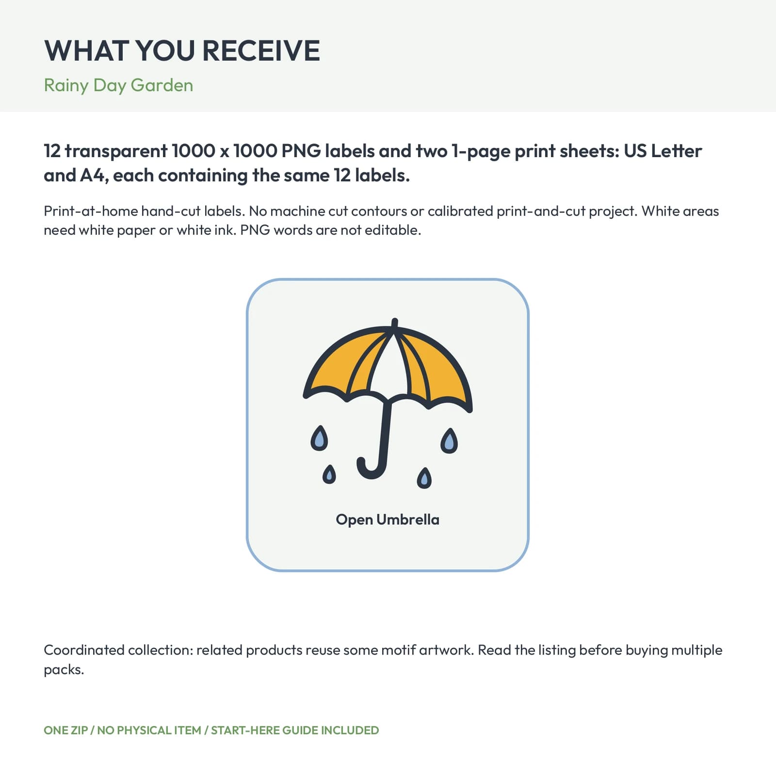 Rainy Day Garden - 12 Illustrated Label Stickers, preview 2 of 2