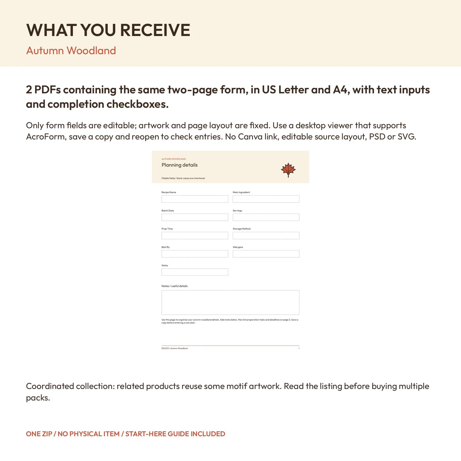 Autumn Woodland - Fillable PDF Planning Templates, preview 2 of 2