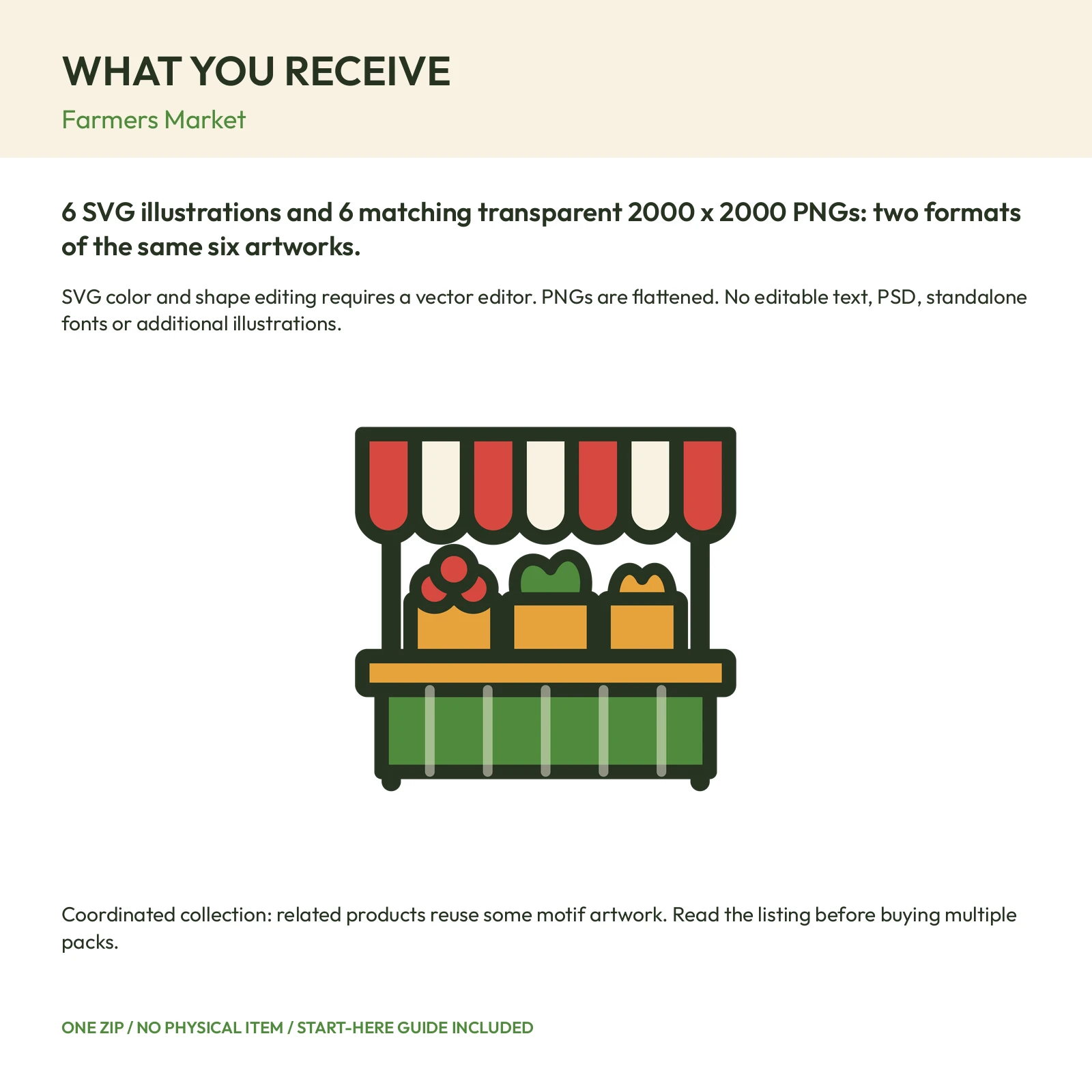 Farmers Market - 6 Color Illustrations, preview 2 of 2