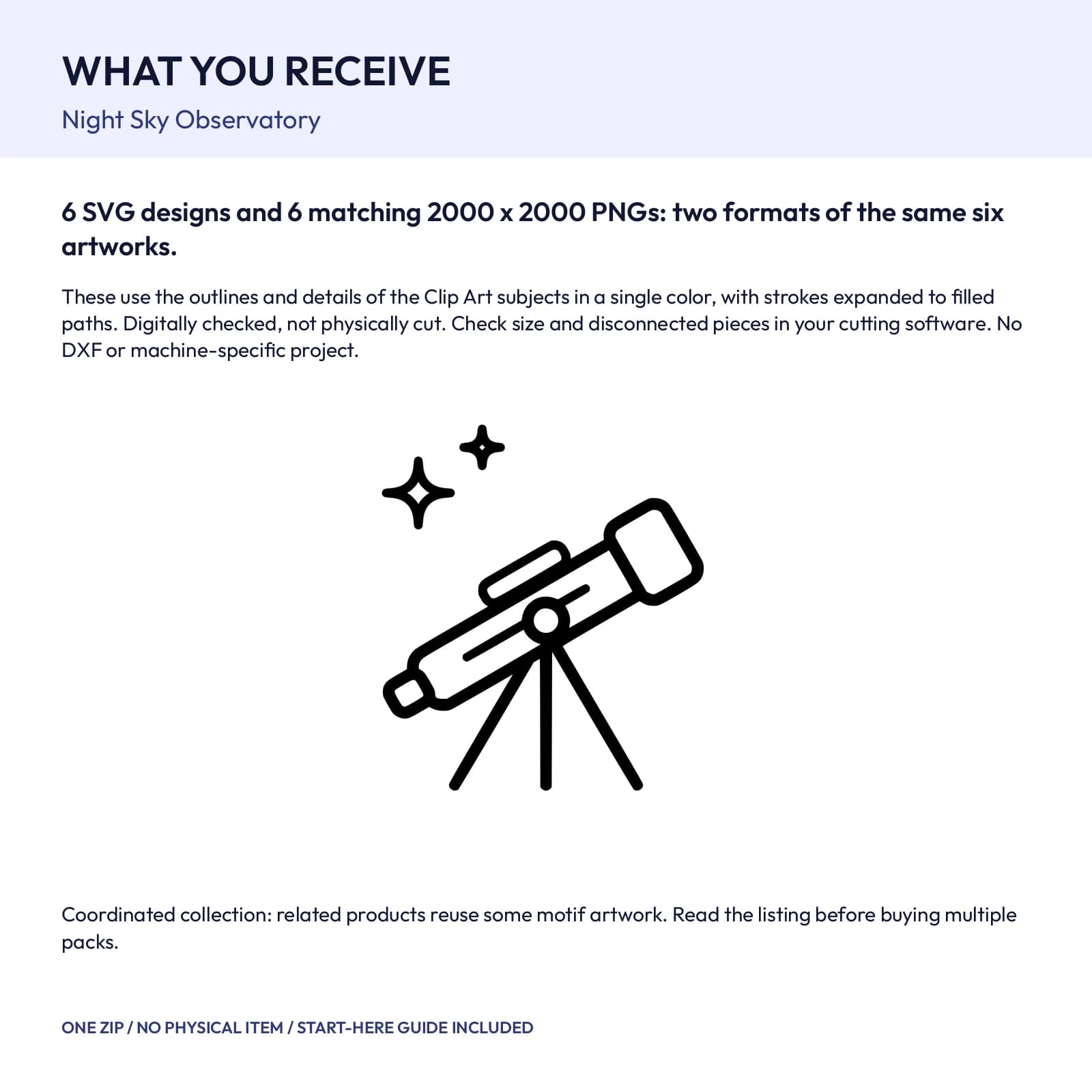Night Sky Observatory - 6 Single-Layer SVG Designs, preview 2 of 2