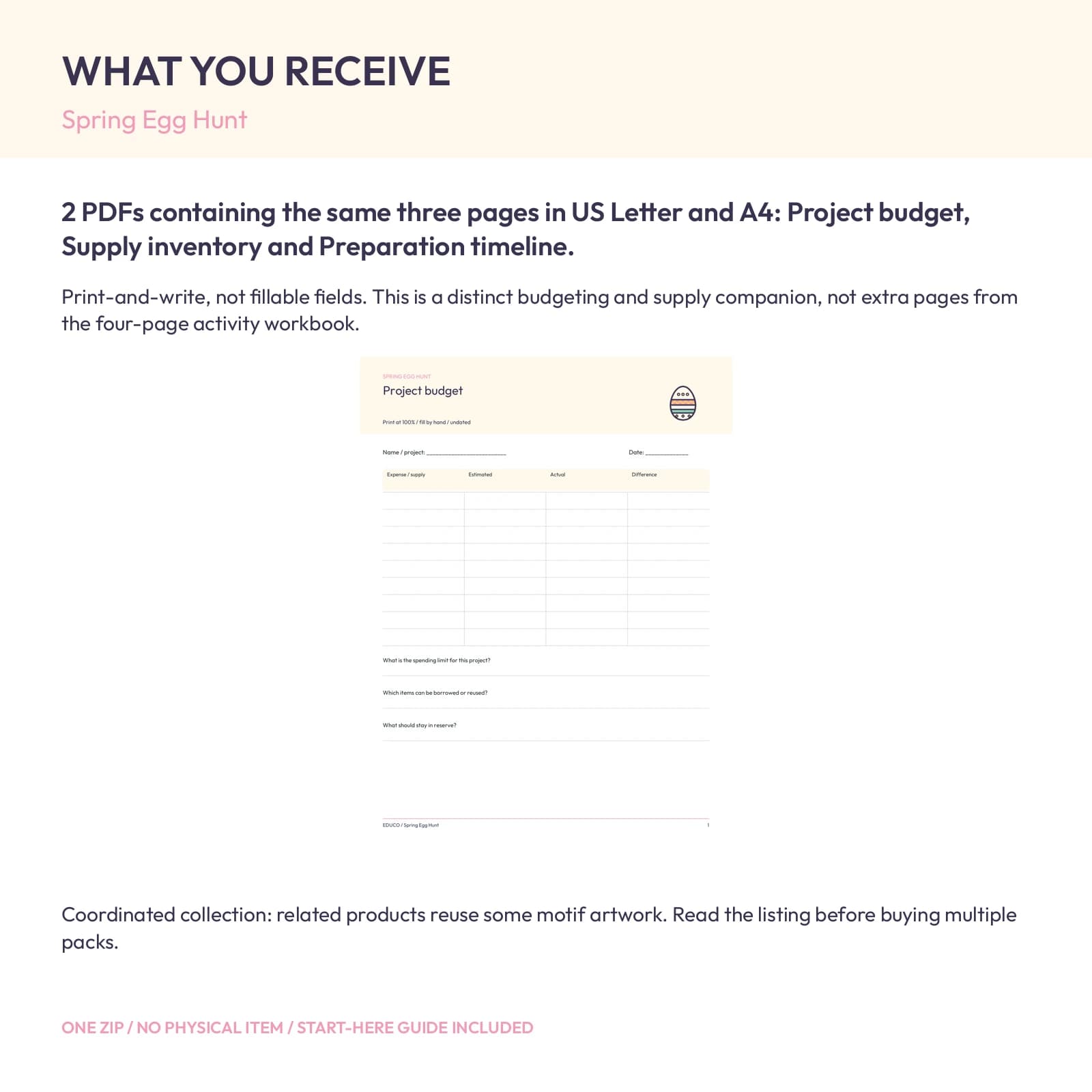 Spring Egg Hunt - Project Budget and Supply Planner, preview 2 of 2