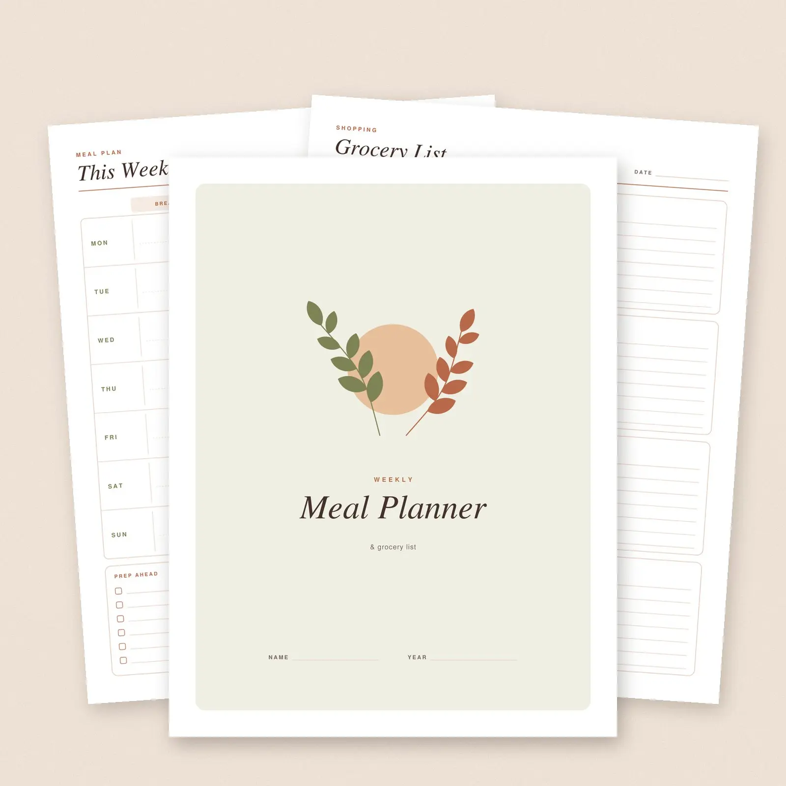 Weekly Meal Planner & Grocery List Printable | Letter + A4 PDF preview