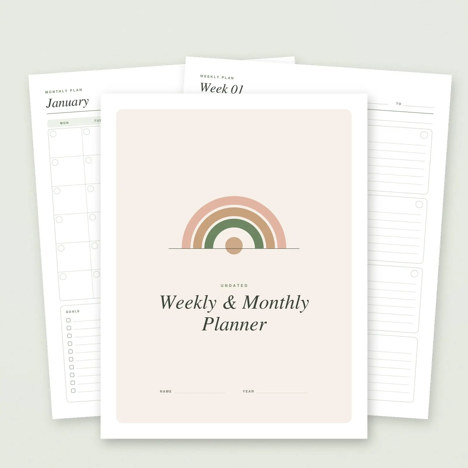 Undated Weekly & Monthly Planner Printable | 69 Pages, Letter + A4 PDF preview