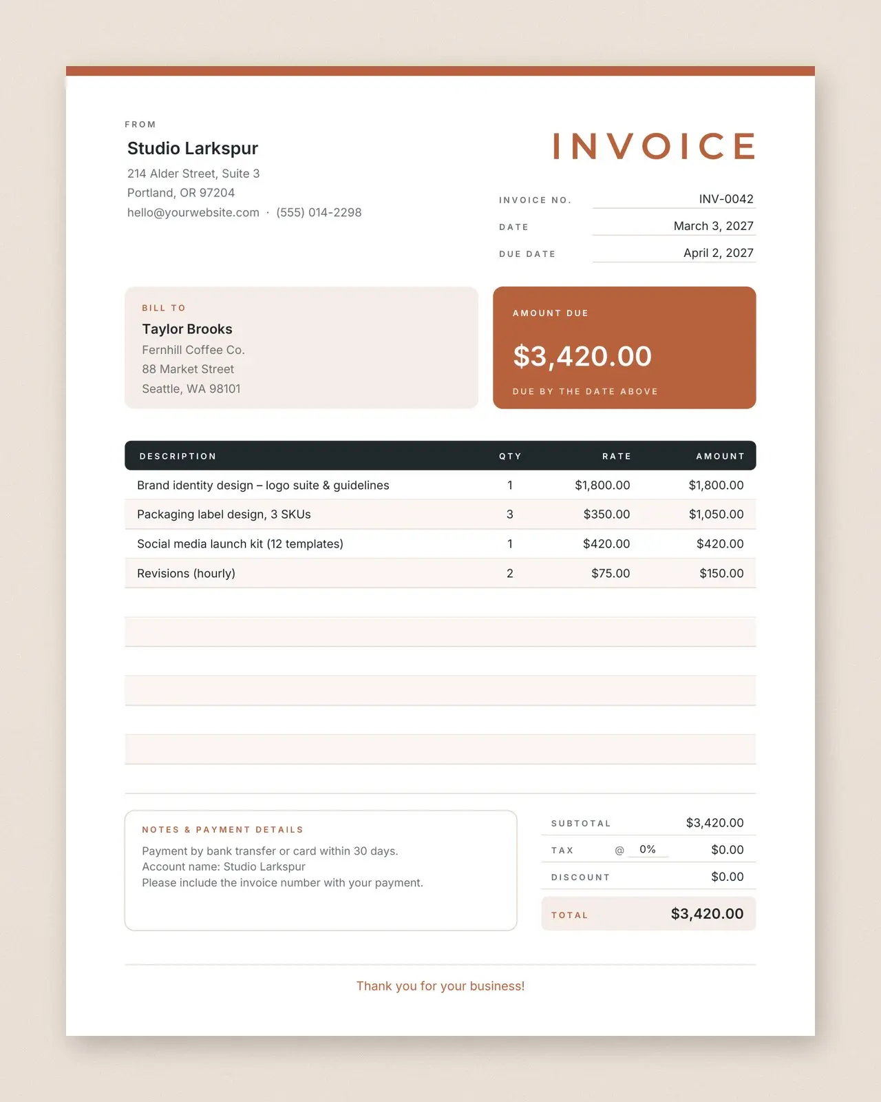 Fillable Invoice Template | PDF Form + Editable SVG, Letter & A4 preview