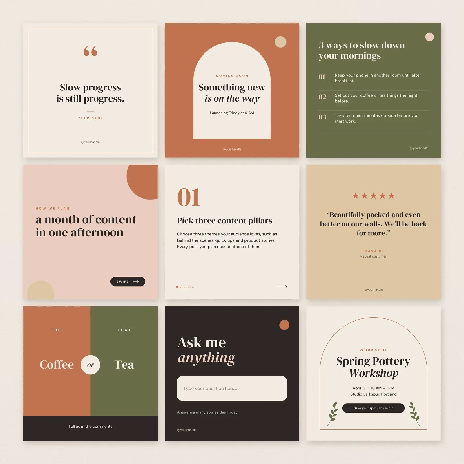 Instagram Post Templates, 9 Designs | Editable SVG + PNG preview