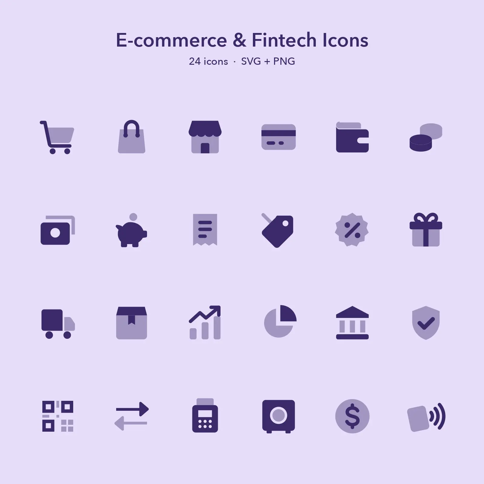 E-commerce & Fintech Duotone Icons, 24 SVG + PNG Icons preview