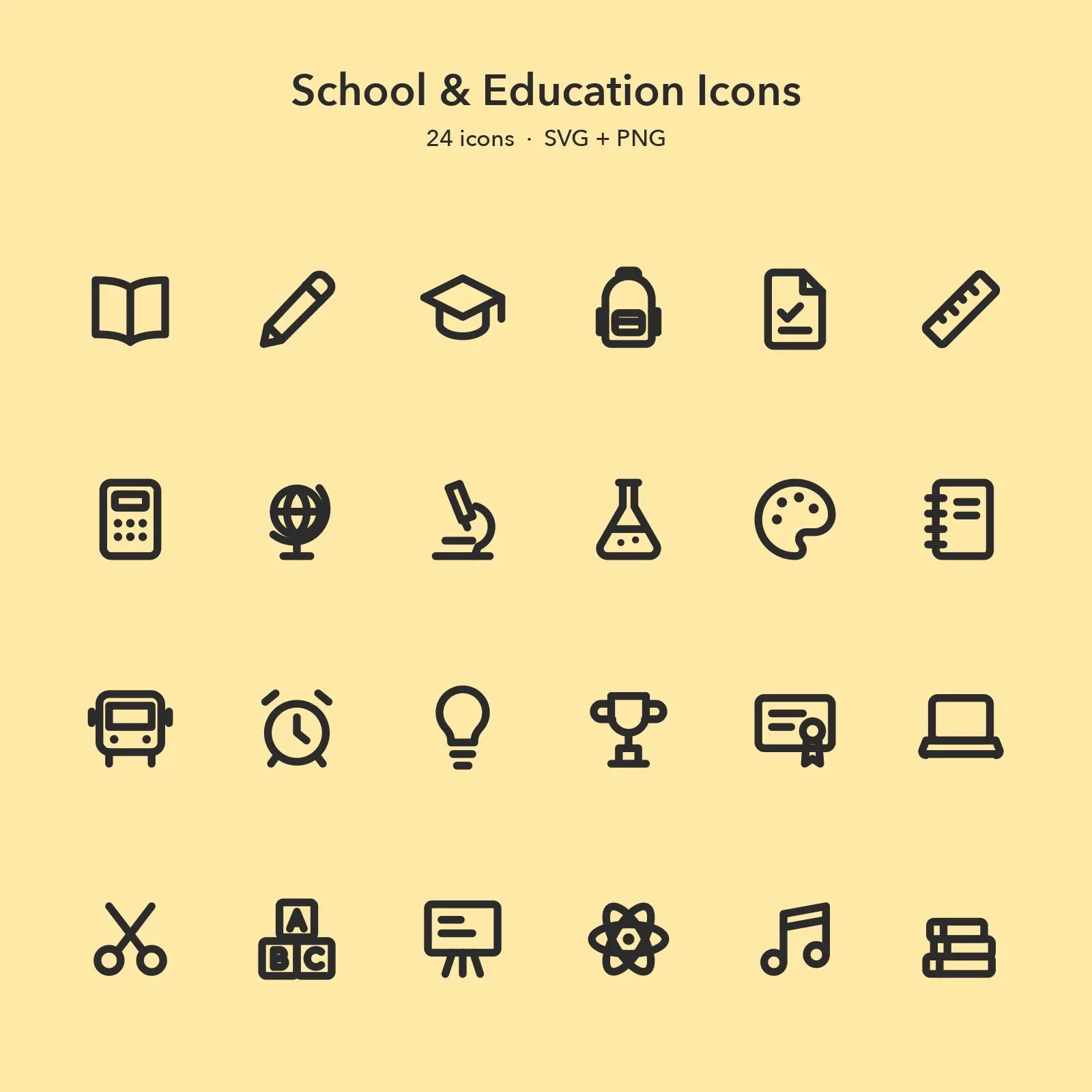 School & Education Icons, 24 Bold Line SVG + PNG Icons preview