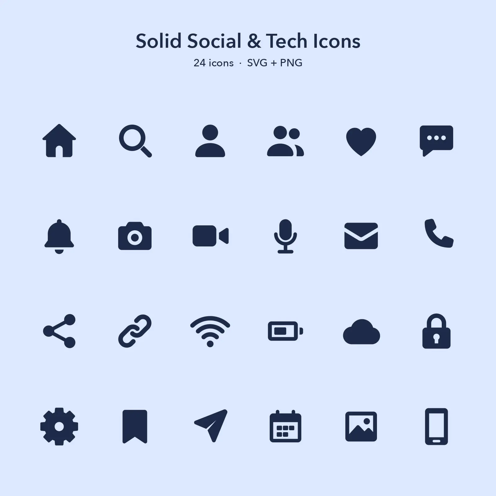 Solid Social & Tech Icon Set, 24 SVG + PNG Icons preview