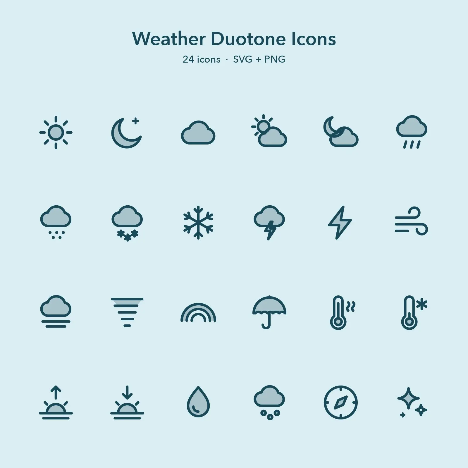 Weather Duotone Icon Set, 24 SVG + PNG Icons preview