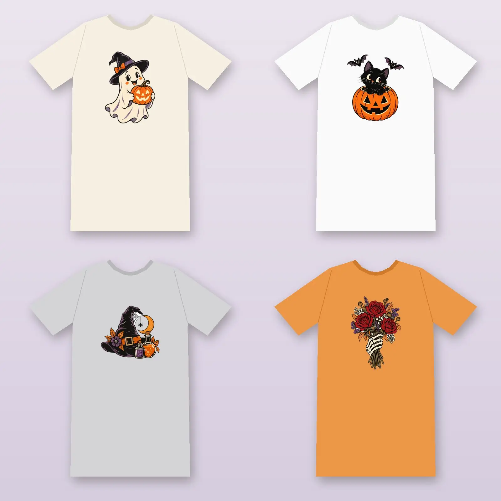 Retro Halloween Shirt Designs | 6 Transparent Sublimation PNGs preview