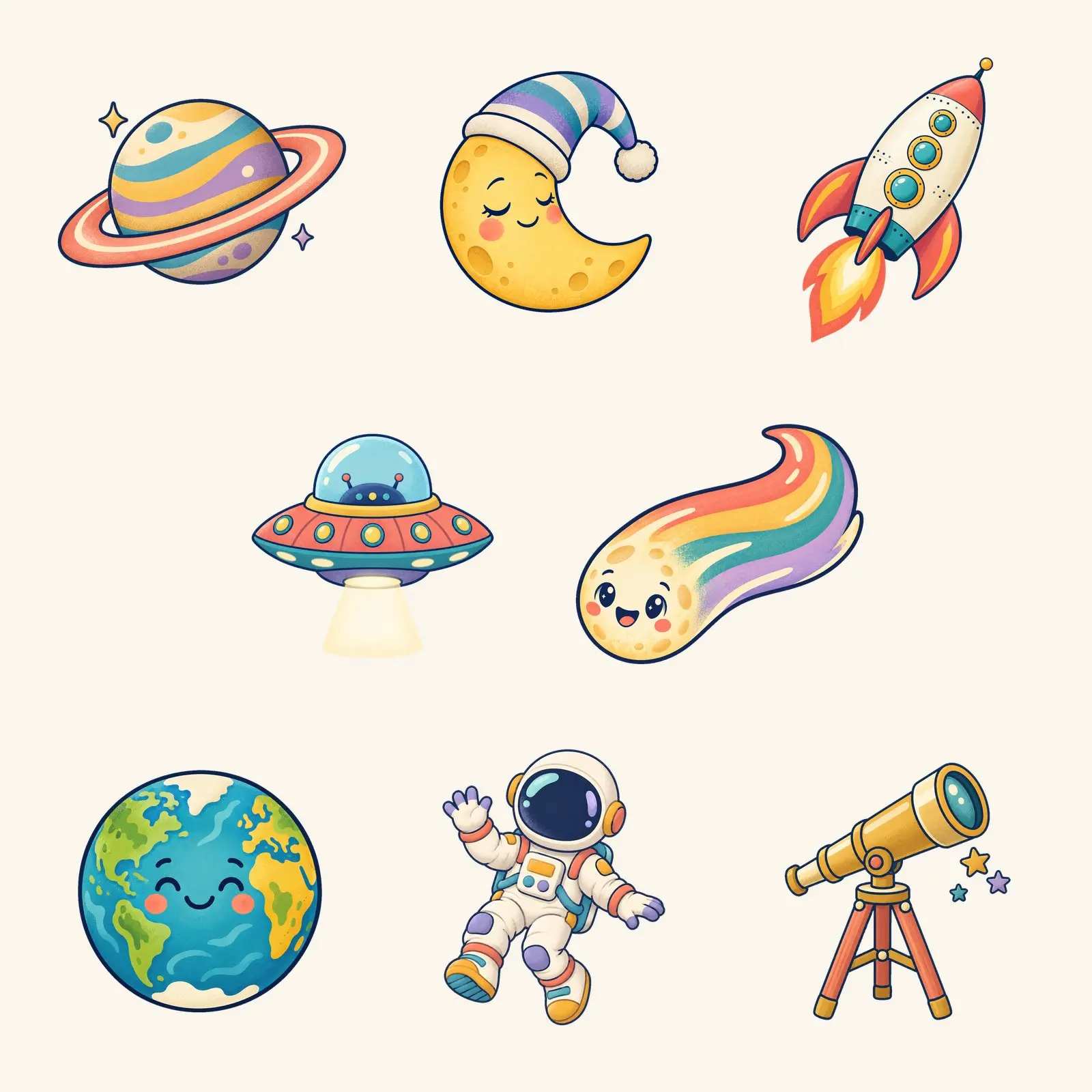 Cute Space & Planet Clip Art | 8 Transparent PNGs for Kids preview
