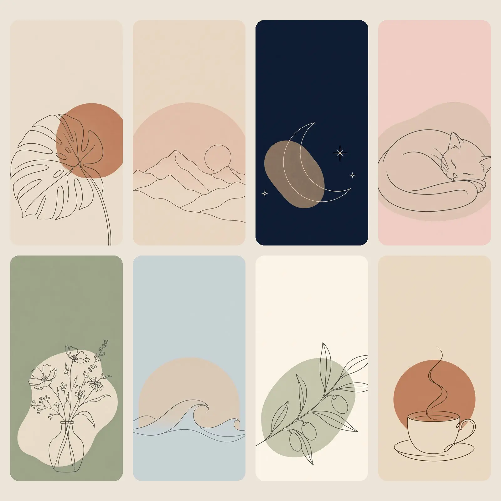 Minimal Line Art Phone Wallpapers | 8 Neutral Lock Screens preview