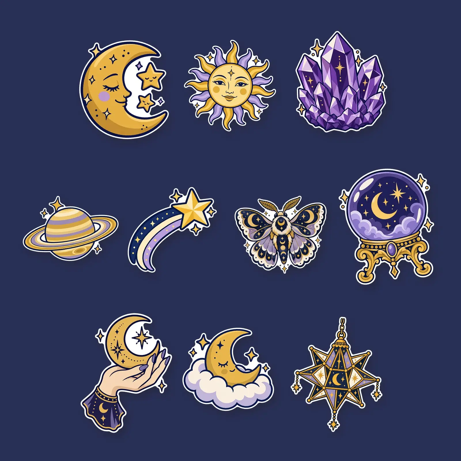Celestial Sticker Pack – 10 Moon & Star Printable Stickers preview